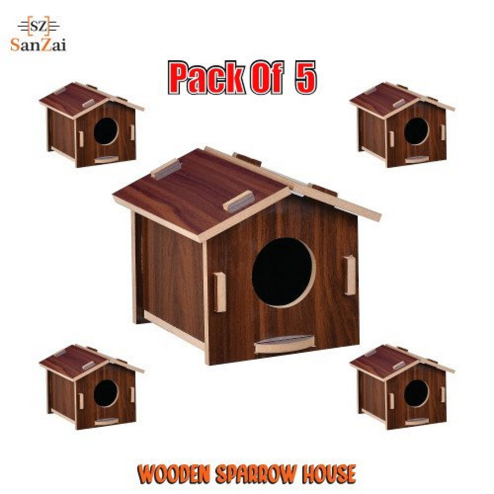 5 Pcs Premium Wooden Bird Cage For Sparrow And Other Birds Wall Mounted Brown