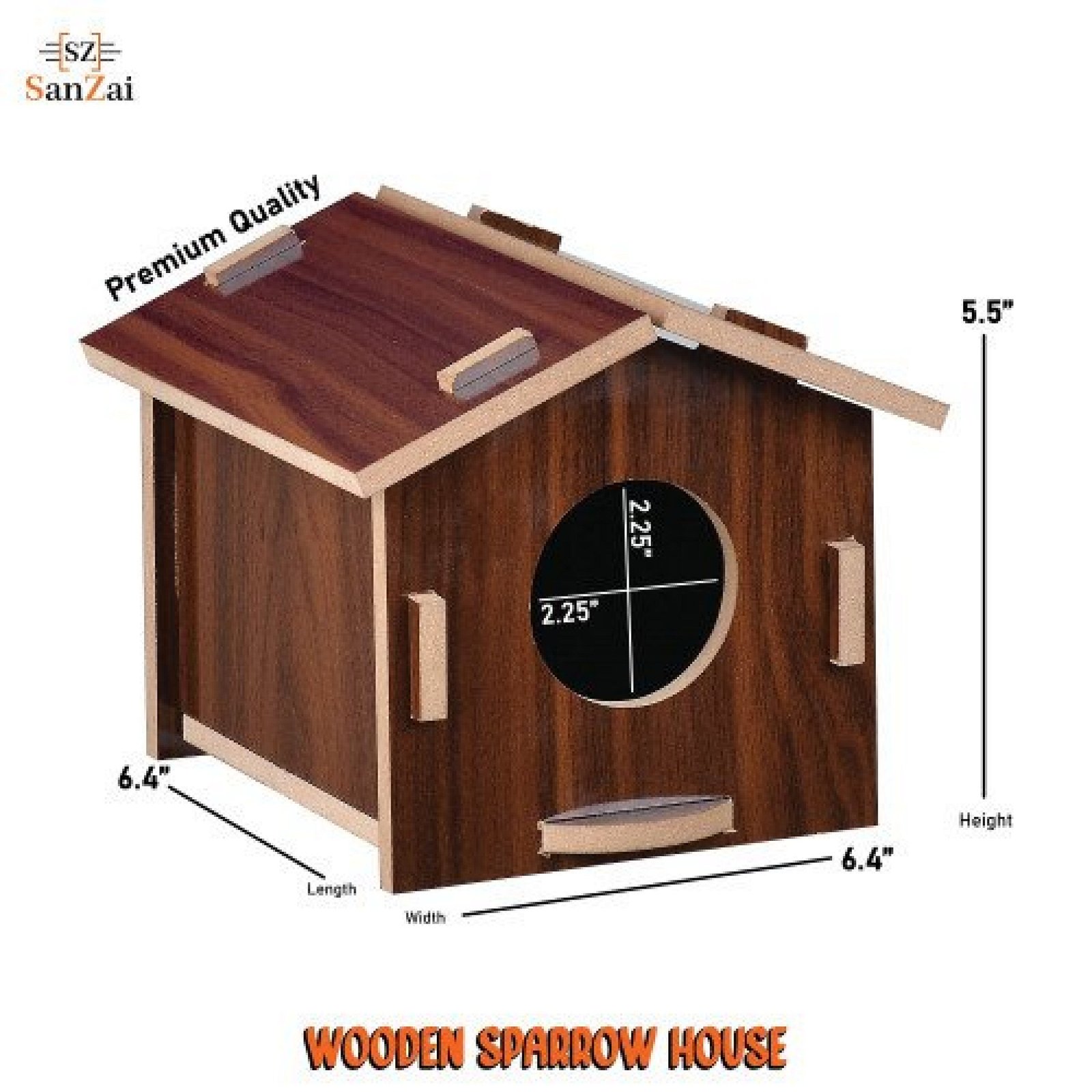 5 Pcs Premium Wooden Bird Cage For Sparrow And Other Birds Wall Mounted Brown