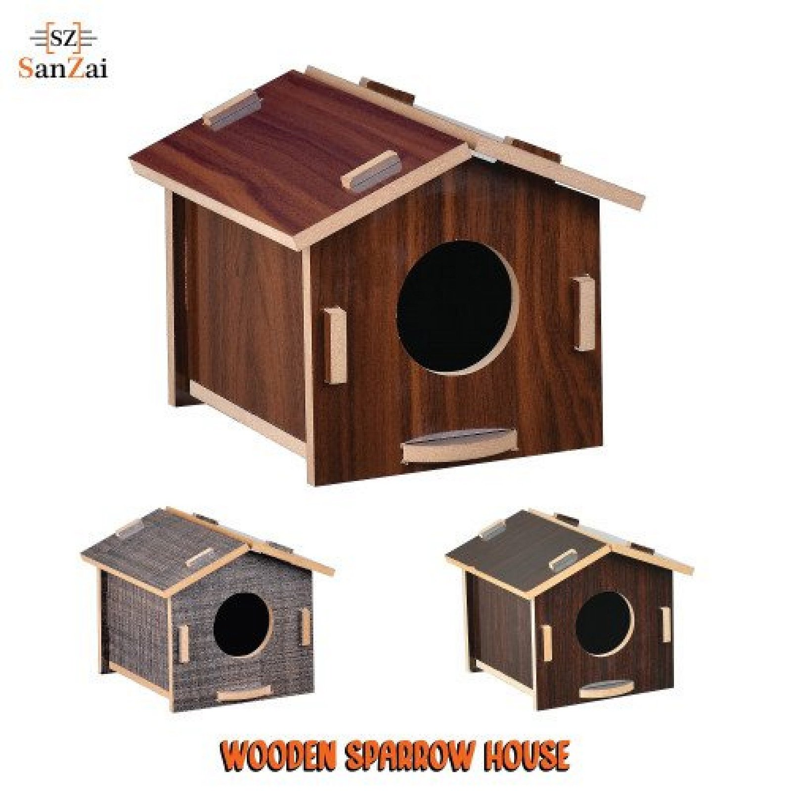 3 Pcs Premium Wooden Bird Cage For Sparrow And Other Birds Wall Mounted Brown