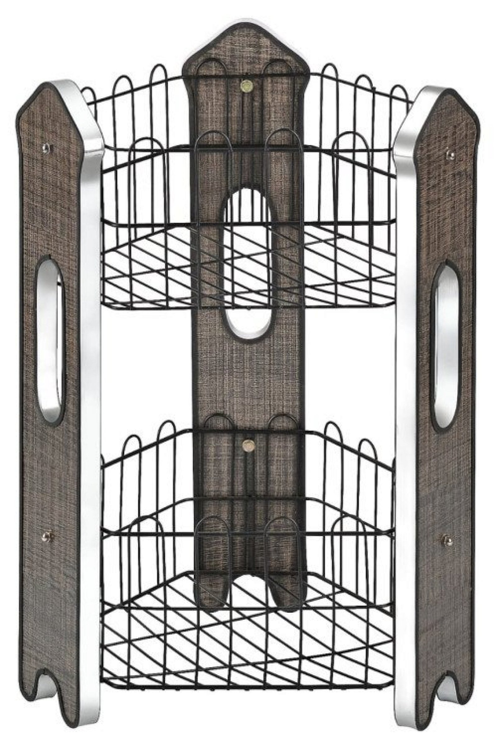 2 Tier Fruit Basket | Vegetable Stand | Premium Laminated Wood Board With Matte Black Wire - Stylish Organizer for Fresh Produce