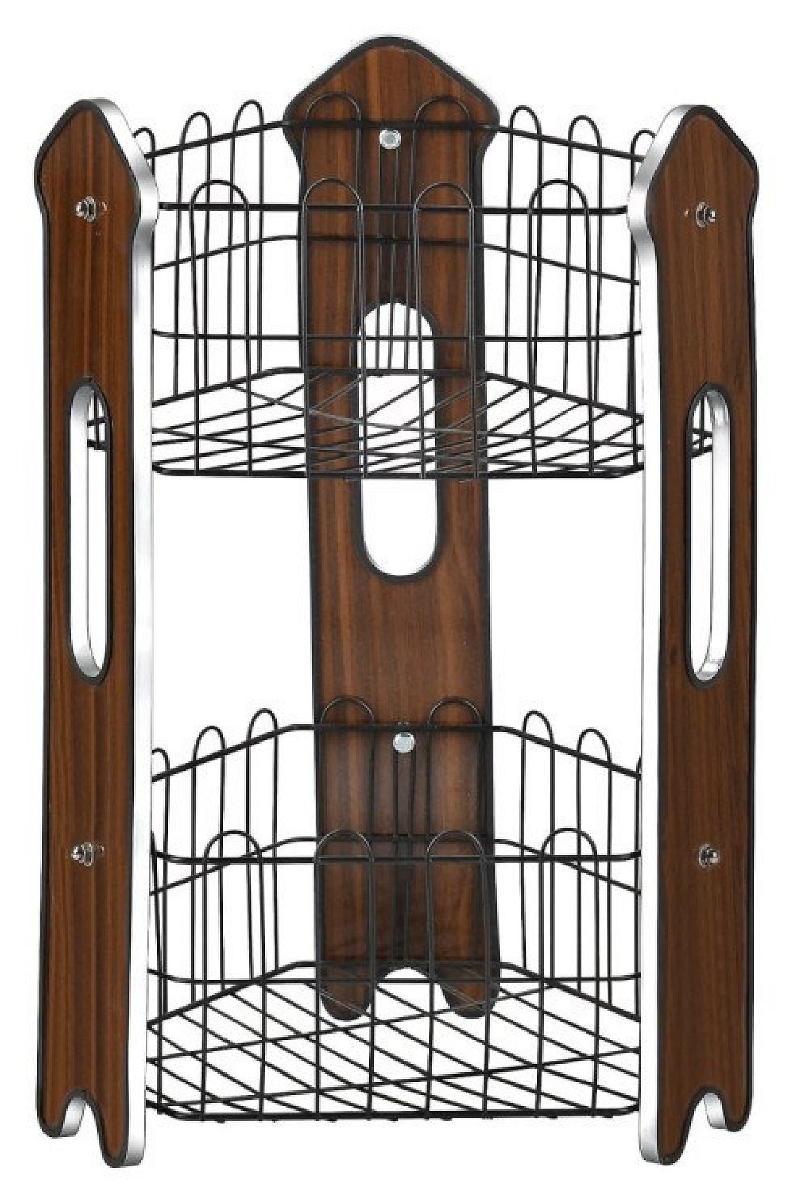 2 Tier Fruit Basket | Vegetable Stand | Premium Laminated Wood Board With Matte Black Wire - Stylish Organizer for Fresh Produce