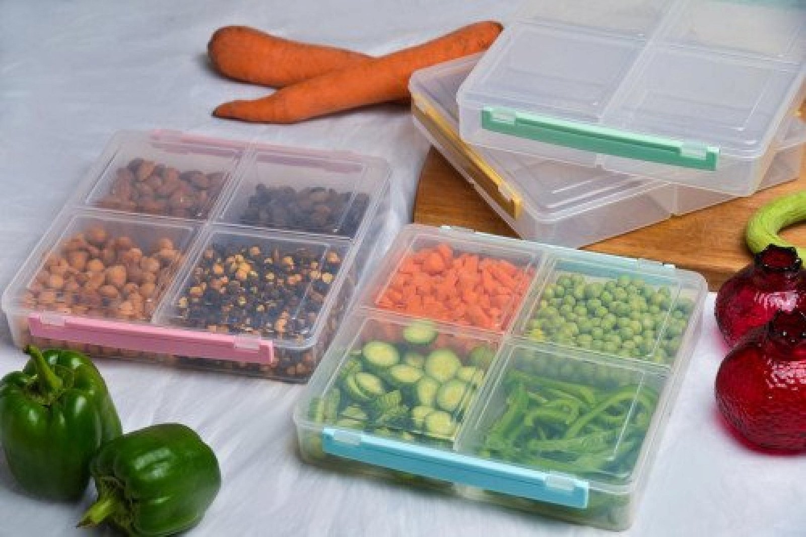 4 Grid Airtight Freezer Box With Lid & Lock | Clear Storage Box | Frozen Food Fruit Organizer