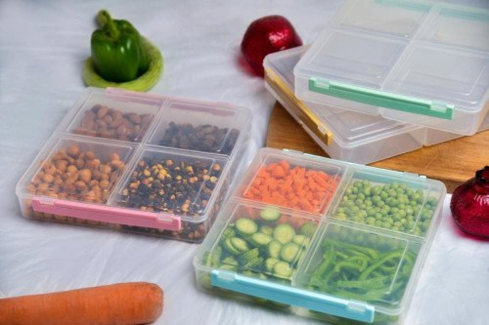 4 Grid Airtight Freezer Box With Lid & Lock | Clear Storage Box | Frozen Food Fruit Organizer
