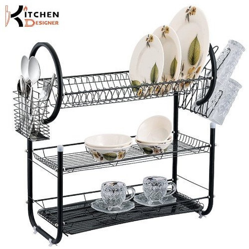 Matte Black G Pro Shape 3 Tire Dish Rack Plate Dish Spoon Fork Bowl Cup Drain Rack Pot Rack