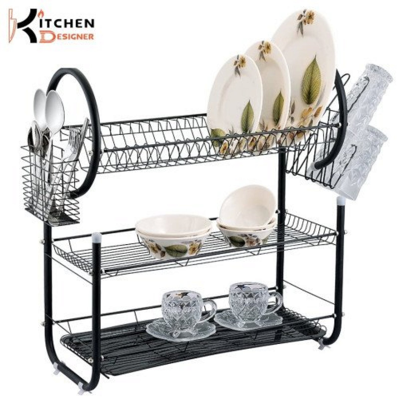 Matte Black G Pro Shape 3 Tire Dish Rack Plate Dish Spoon Fork Bowl Cup Drain Rack Pot Rack