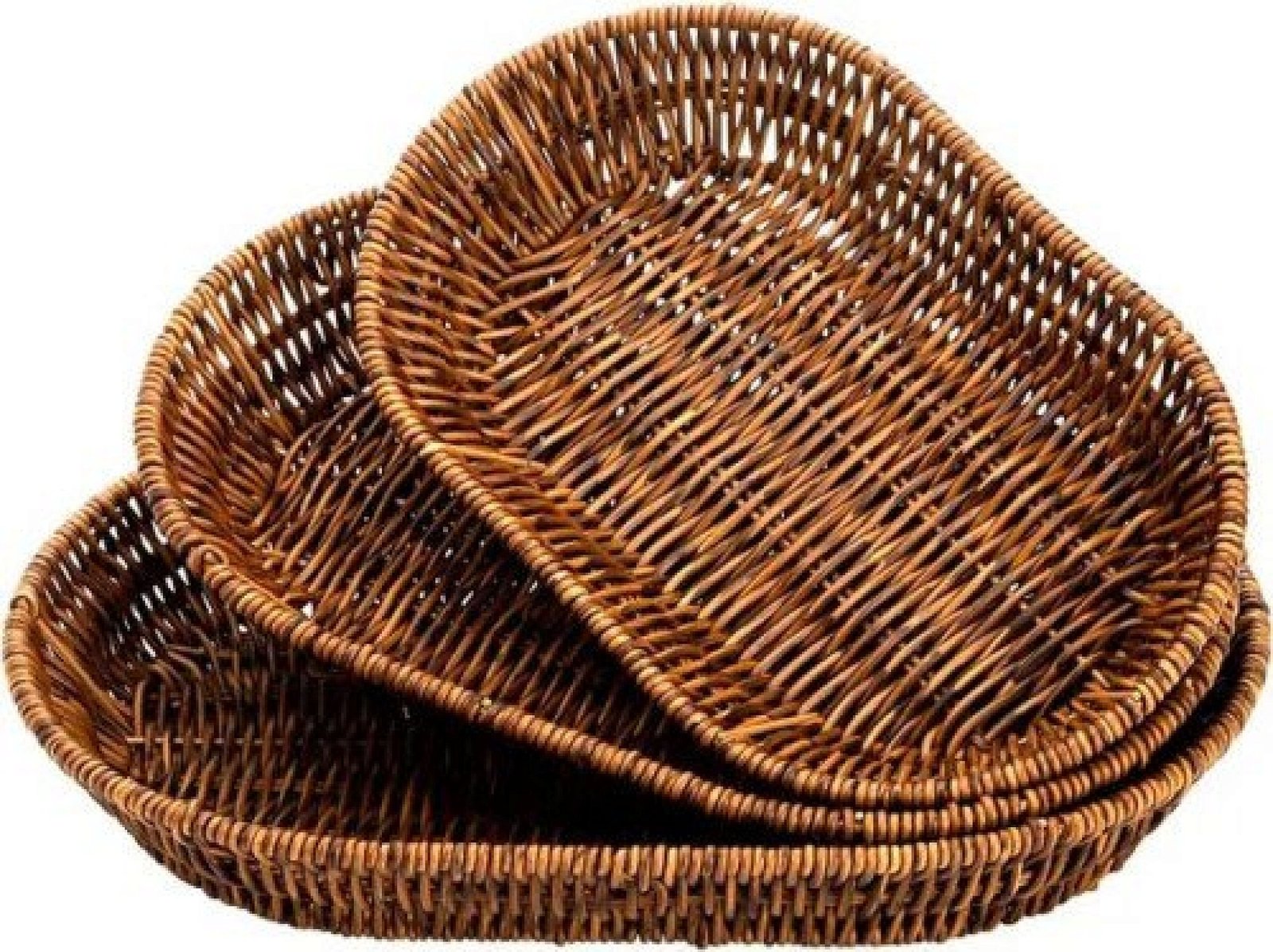 3 Pcs Handwoven Oval Rattan Wicker Basket Fruit Tea Snack Bread Picnic Tray Snacks Storage Box Kitchen Supplies Basket Fruit Tray