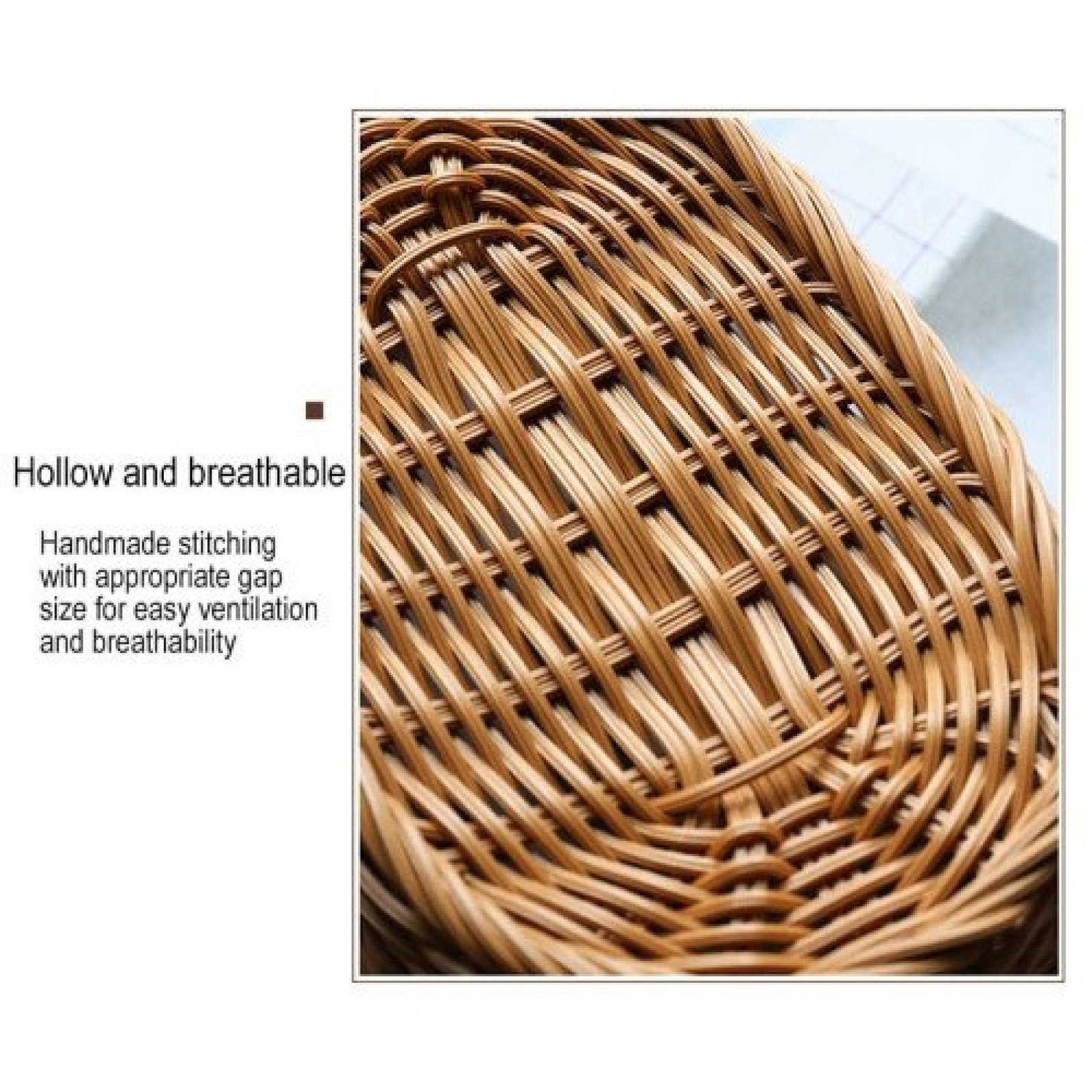 3Pcs Oval Curved Rattan Wicker Woven Serving Baskets for Bread Fruit Vegetables Restaurant Serving Tabletop Display Rattan Basket