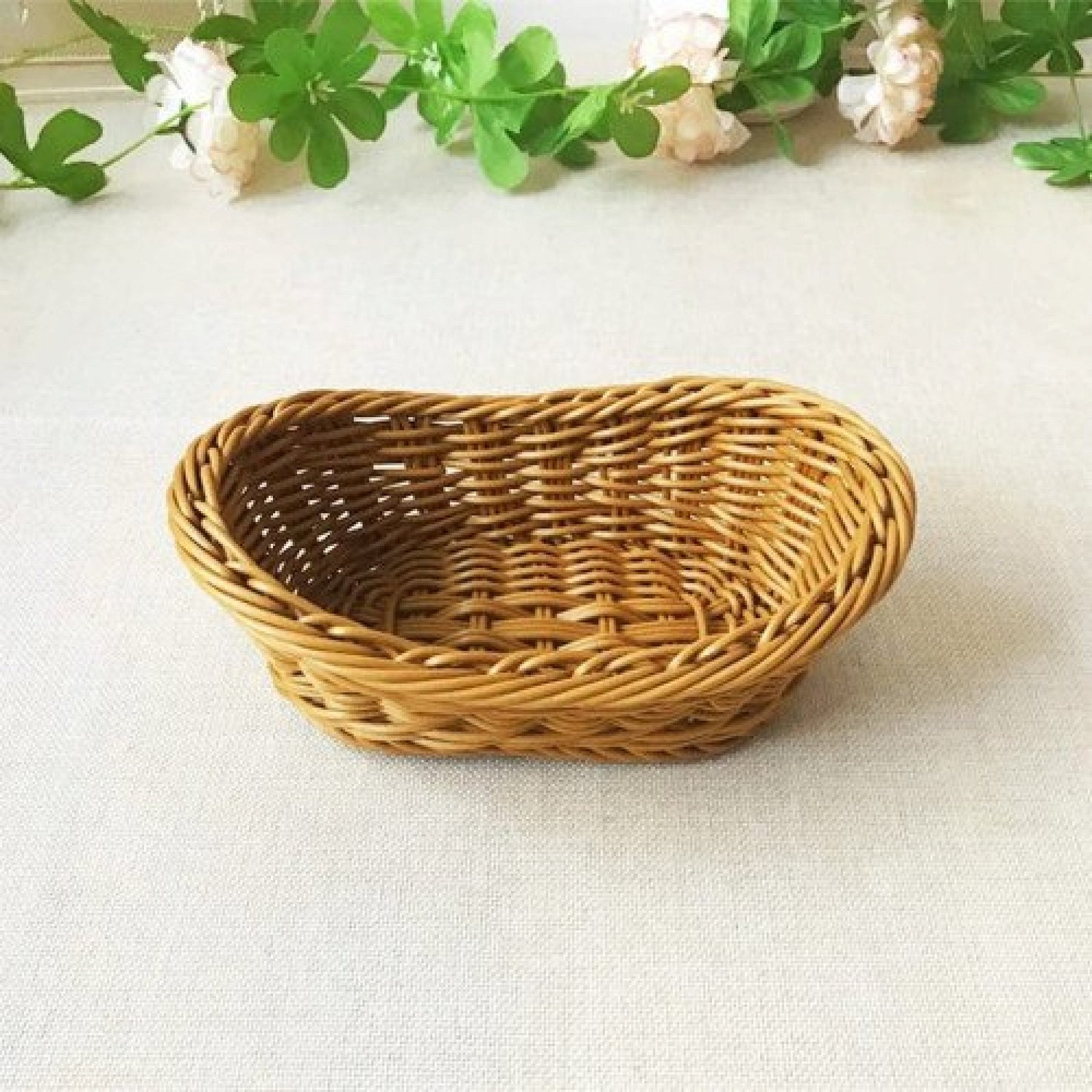 3Pcs Oval Curved Rattan Wicker Woven Serving Baskets for Bread Fruit Vegetables Restaurant Serving Tabletop Display Rattan Basket