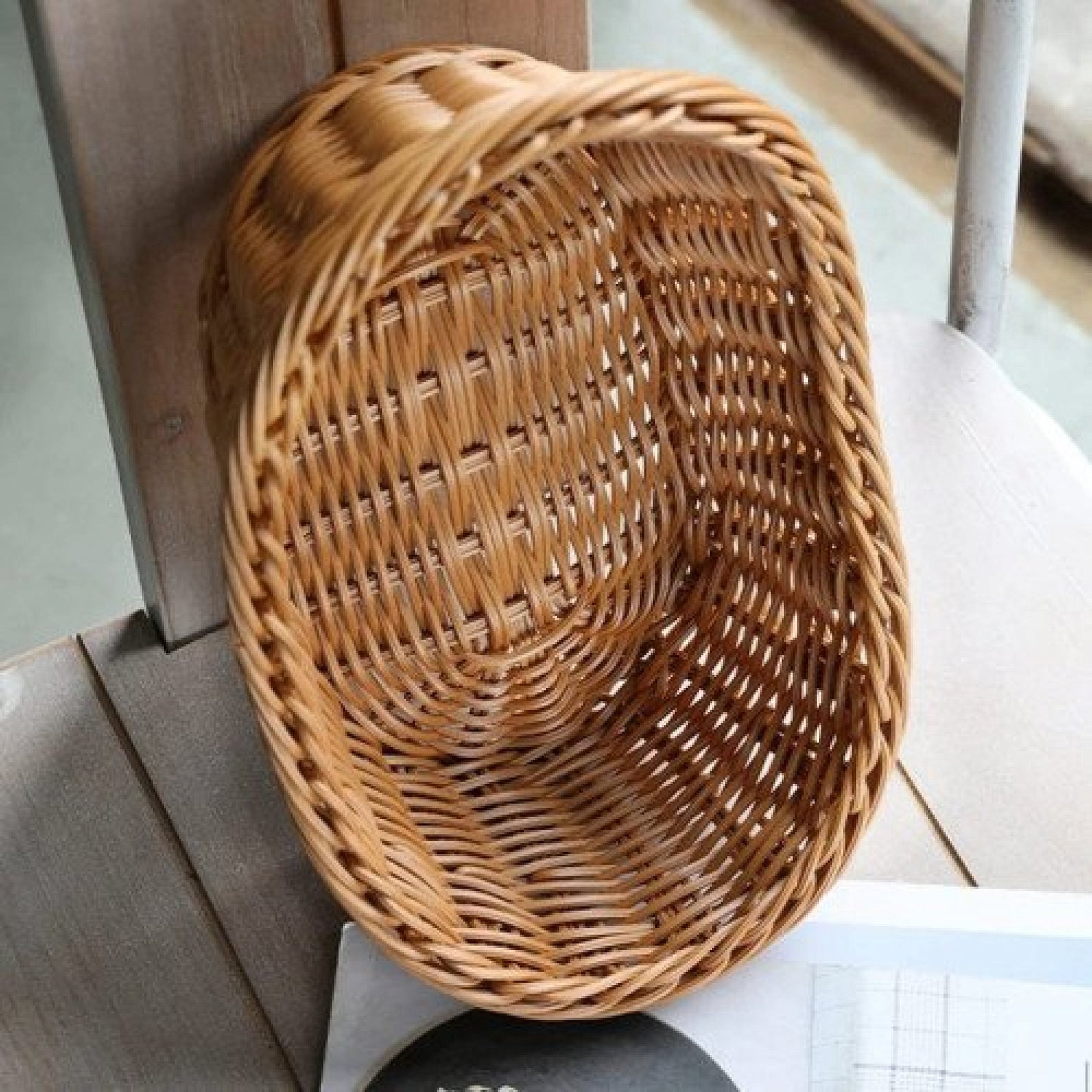 3Pcs Oval Curved Rattan Wicker Woven Serving Baskets for Bread Fruit Vegetables Restaurant Serving Tabletop Display Rattan Basket