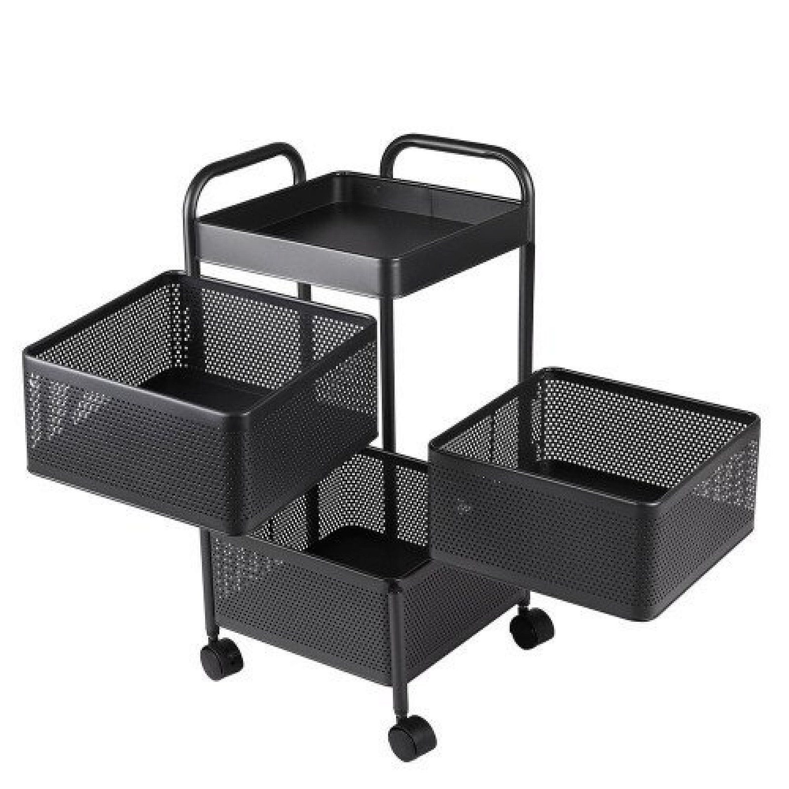 3 Tier Square Vegetable & Fruit Organizer Basket 360-Degree Rotating Moveable Rack for Kitchen Storage Baskets