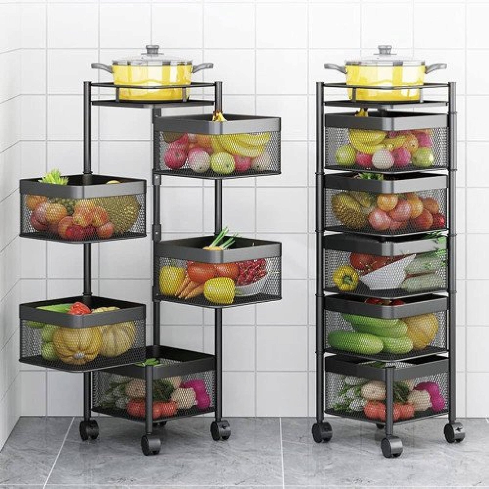 5 Tier Round Basket 360-Degree Rotating Moveable Vegetable & Fruit Organizer Rack for Kitchen Storage Baskets