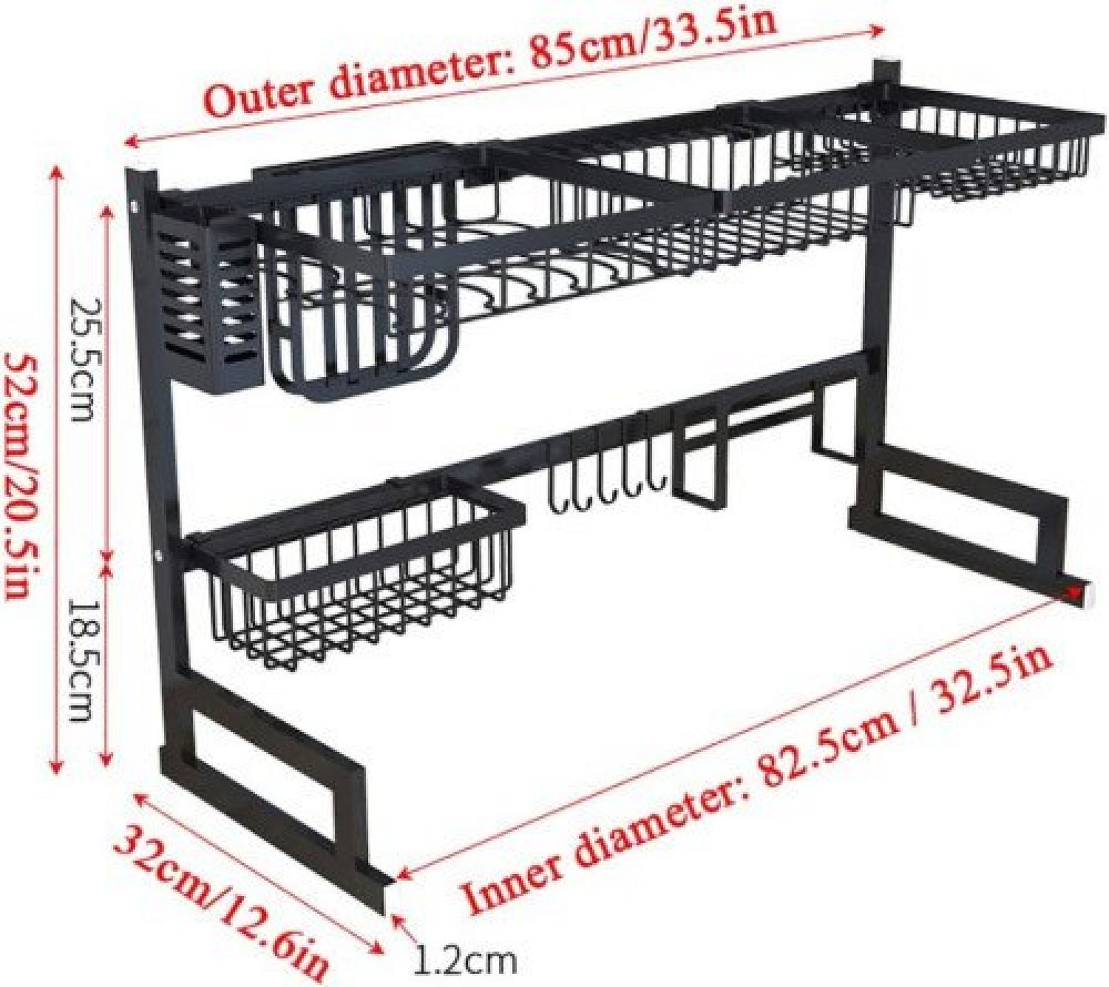 Over The Sink Dish Drying Rack with Fruit Basket Kitchen Counter Bowl Fork Cup Spoon Dish Drainer Dishrack Matte Black