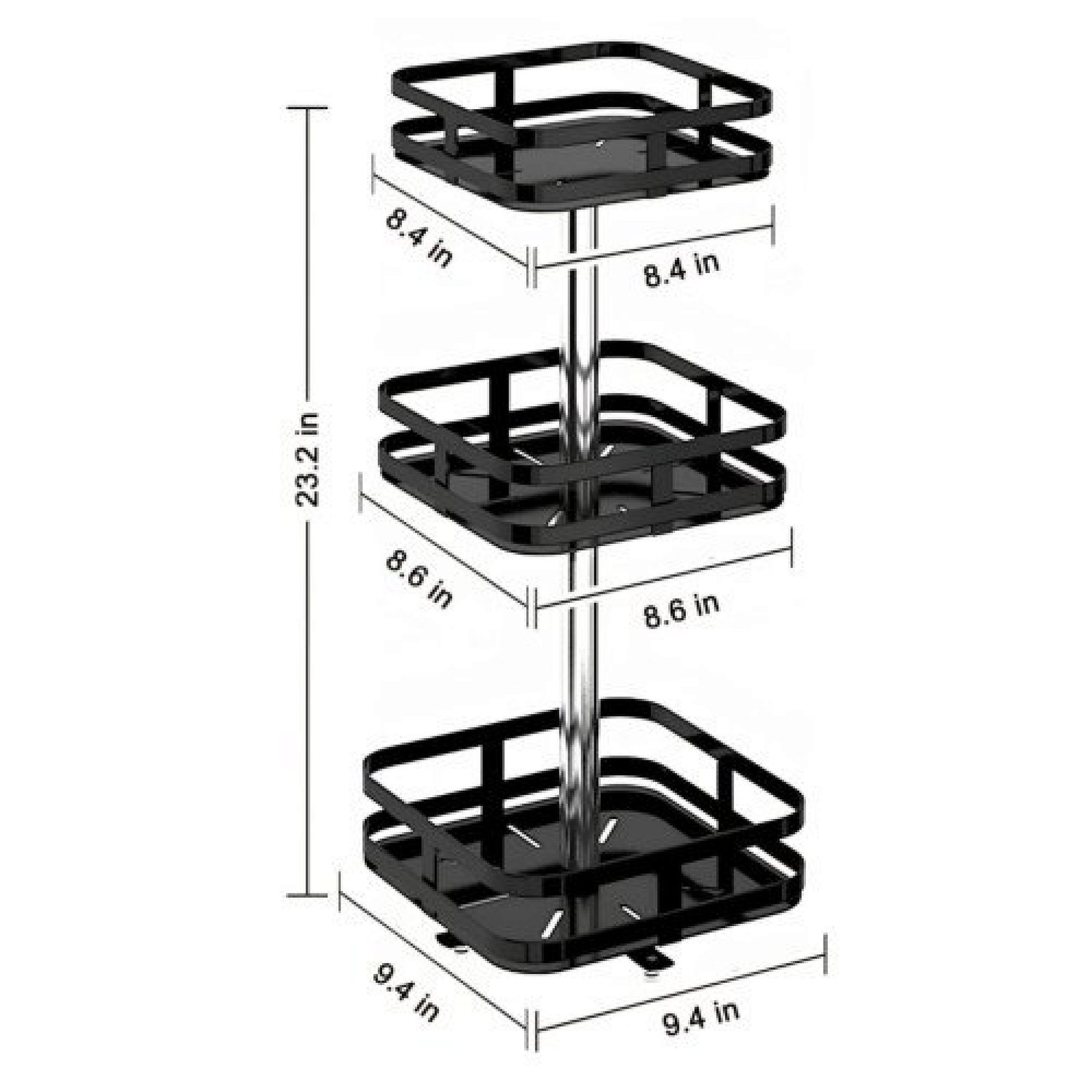 360° Rotating Square Metal Kitchen Organizer Multi-Purpose Storage Rack 3 Tier