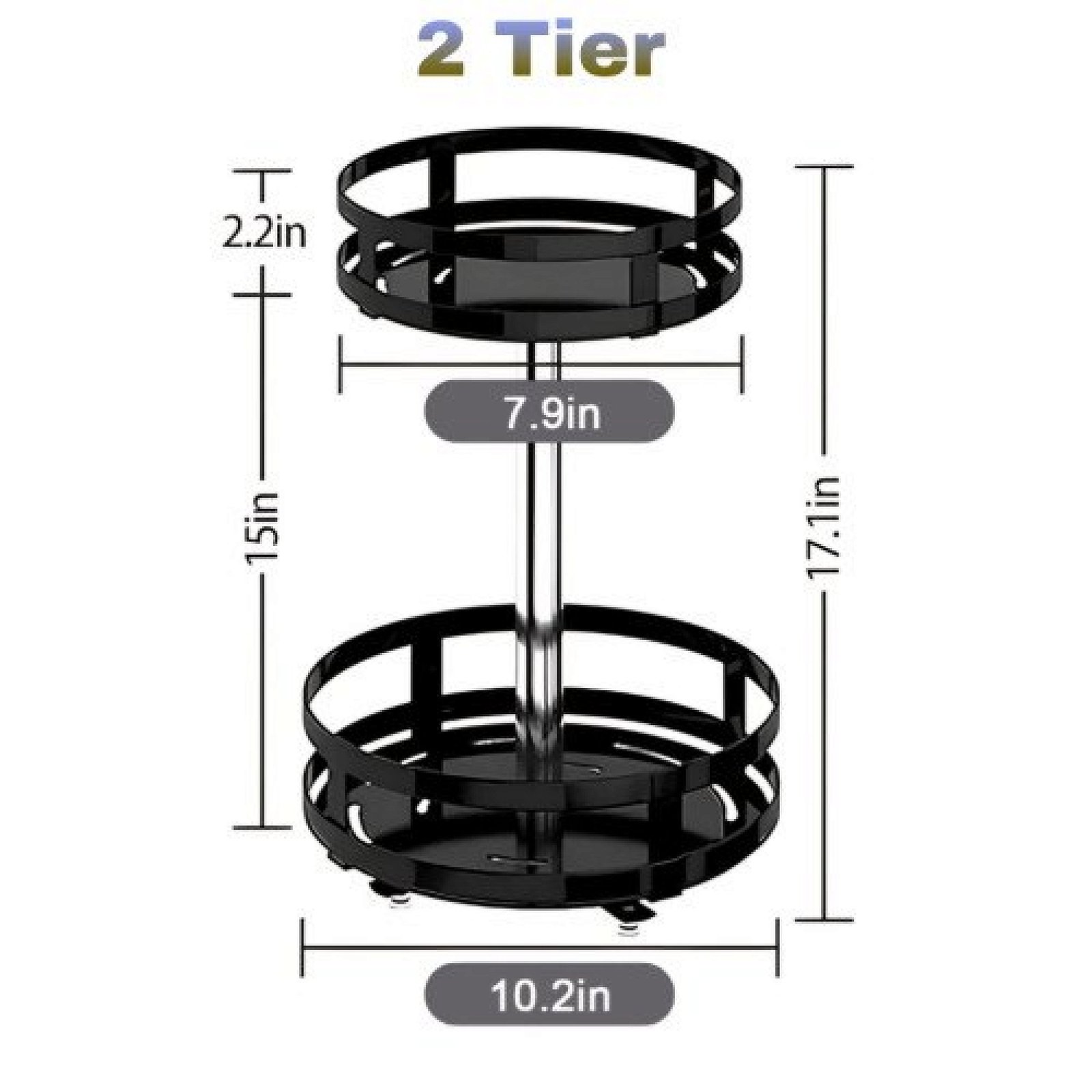 360° Rotating Round Metal Kitchen Organizer Multi-Purpose Storage Rack 2 Tier