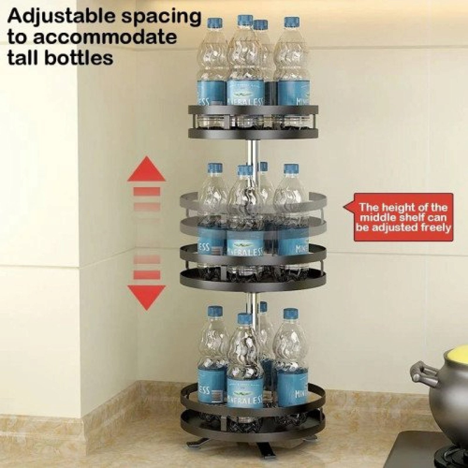 360° Rotating Round Metal Kitchen Organizer Multi-Purpose Storage Rack 3 Tier