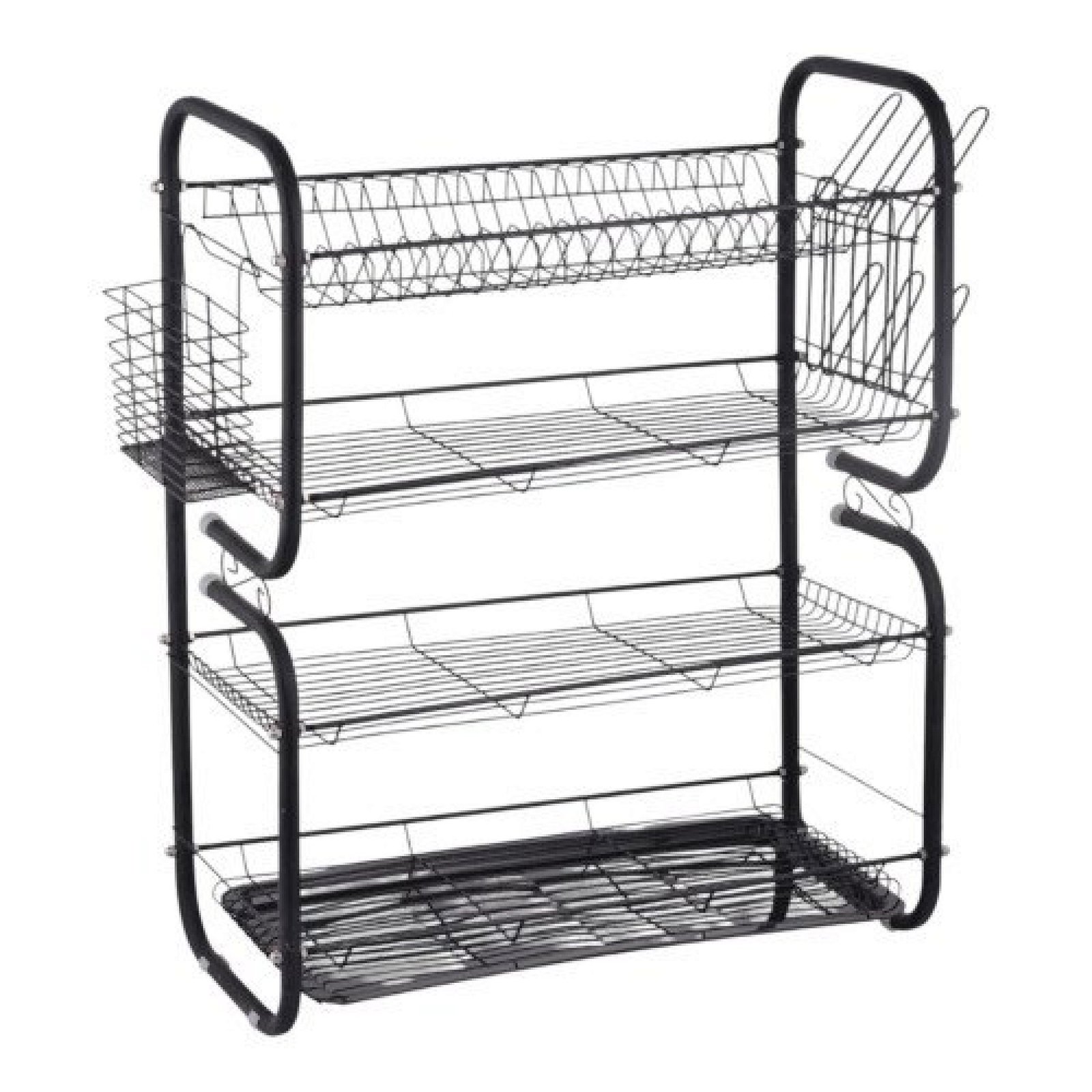 4 Tiers Dish Drainer New Edition B Shape Matte Black Dishrack Dishes Drain Rack With Plastic Drip Tray Cutlery Holder & Glass Stand