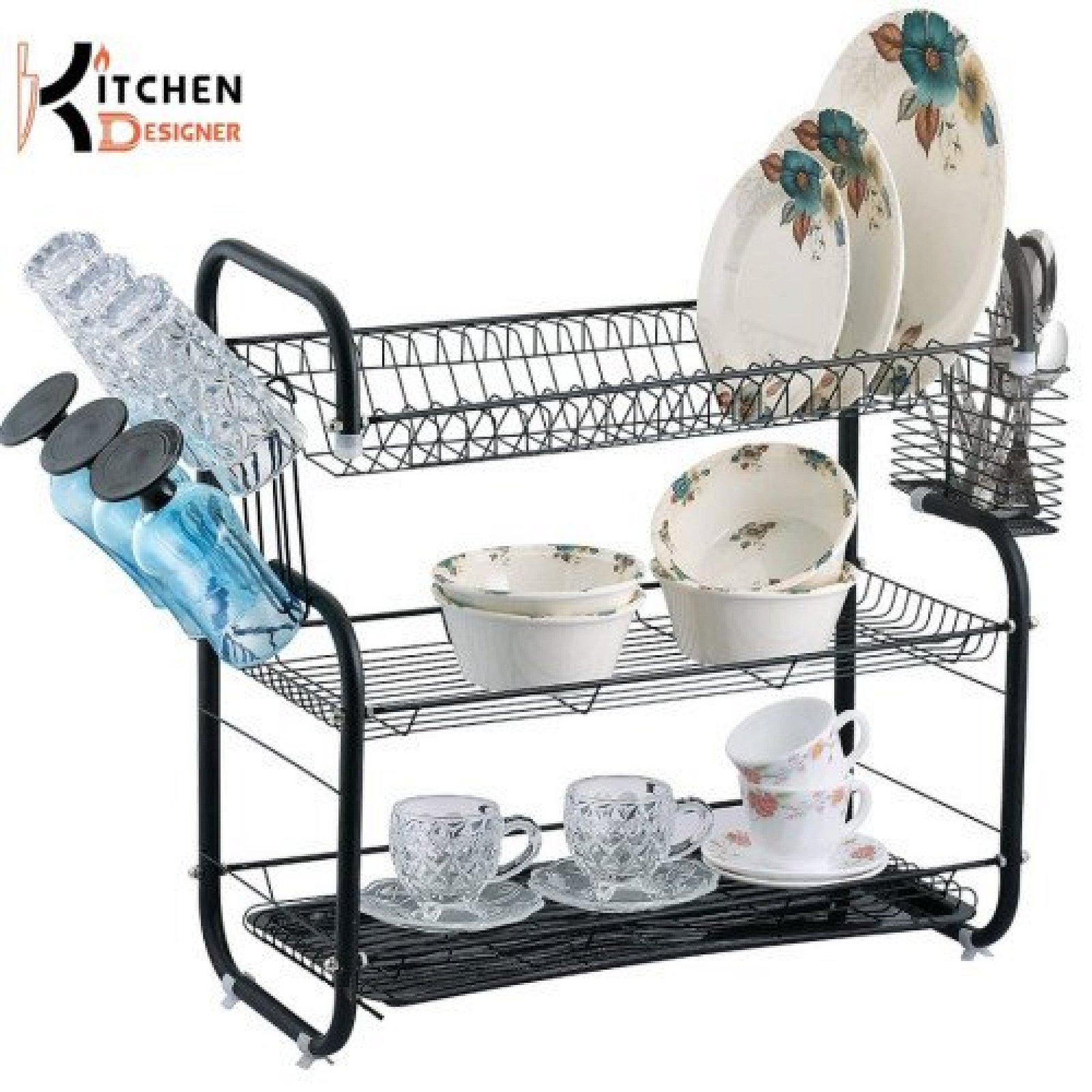 3-Tier Dish Rack with Tray | Matte Black Drying Rack