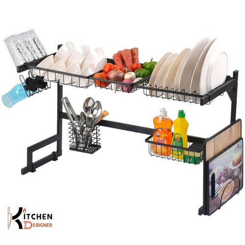 Premium Over The Sink Dish Drying Rack - Space Saving Kitchen Organizer With Cutlery Holder, Fruit Basket & Glass Stand Matte Black