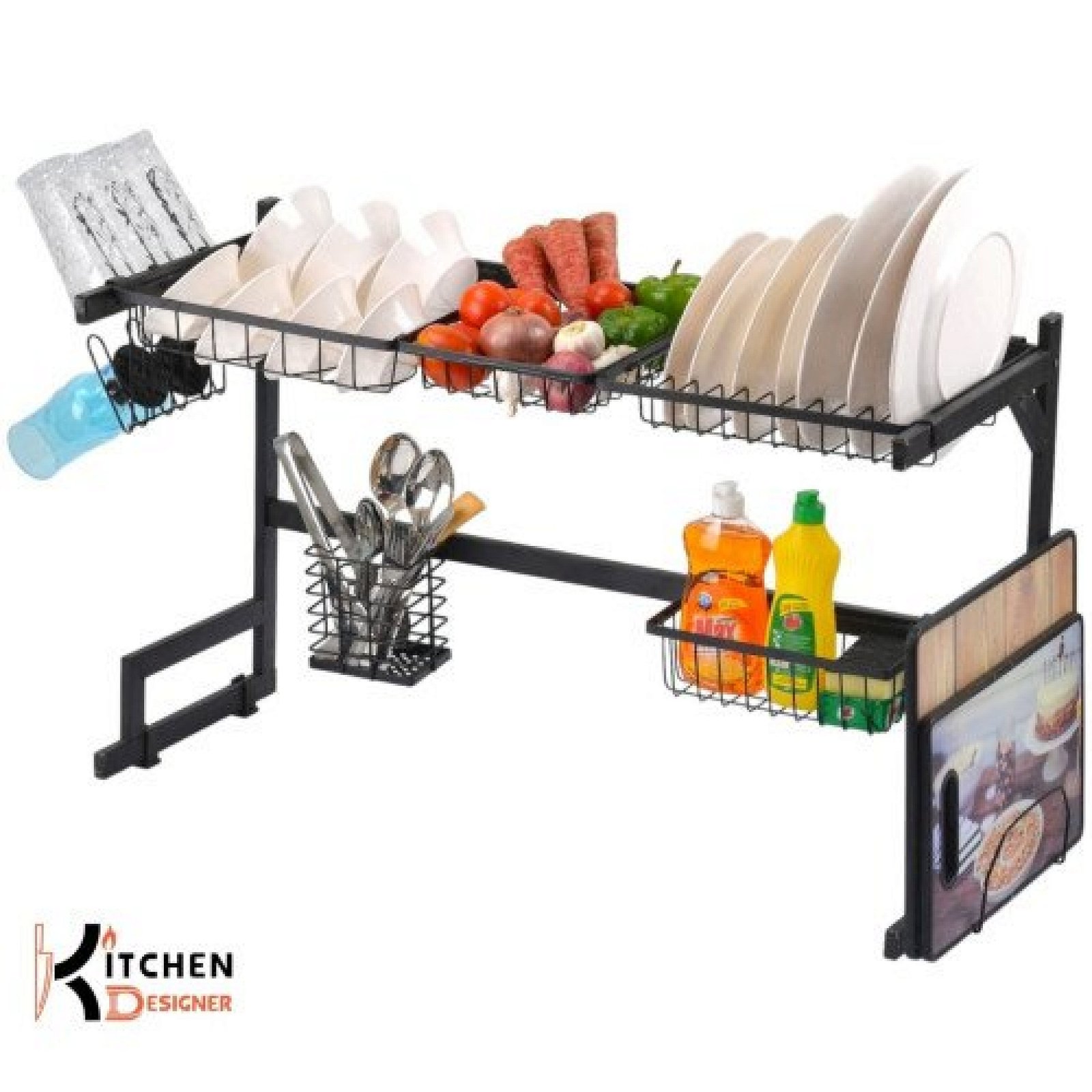 Premium Over The Sink Dish Drying Rack - Space Saving Kitchen Organizer With Cutlery Holder, Fruit Basket & Glass Stand Matte Black