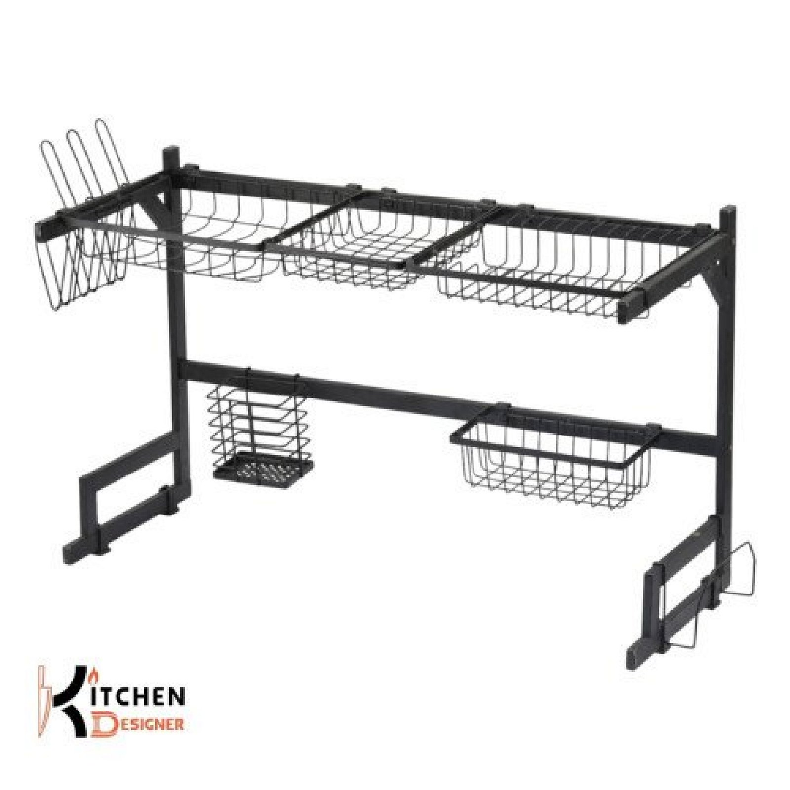 Premium Over The Sink Dish Drying Rack - Space Saving Kitchen Organizer With Cutlery Holder, Fruit Basket & Glass Stand Matte Black