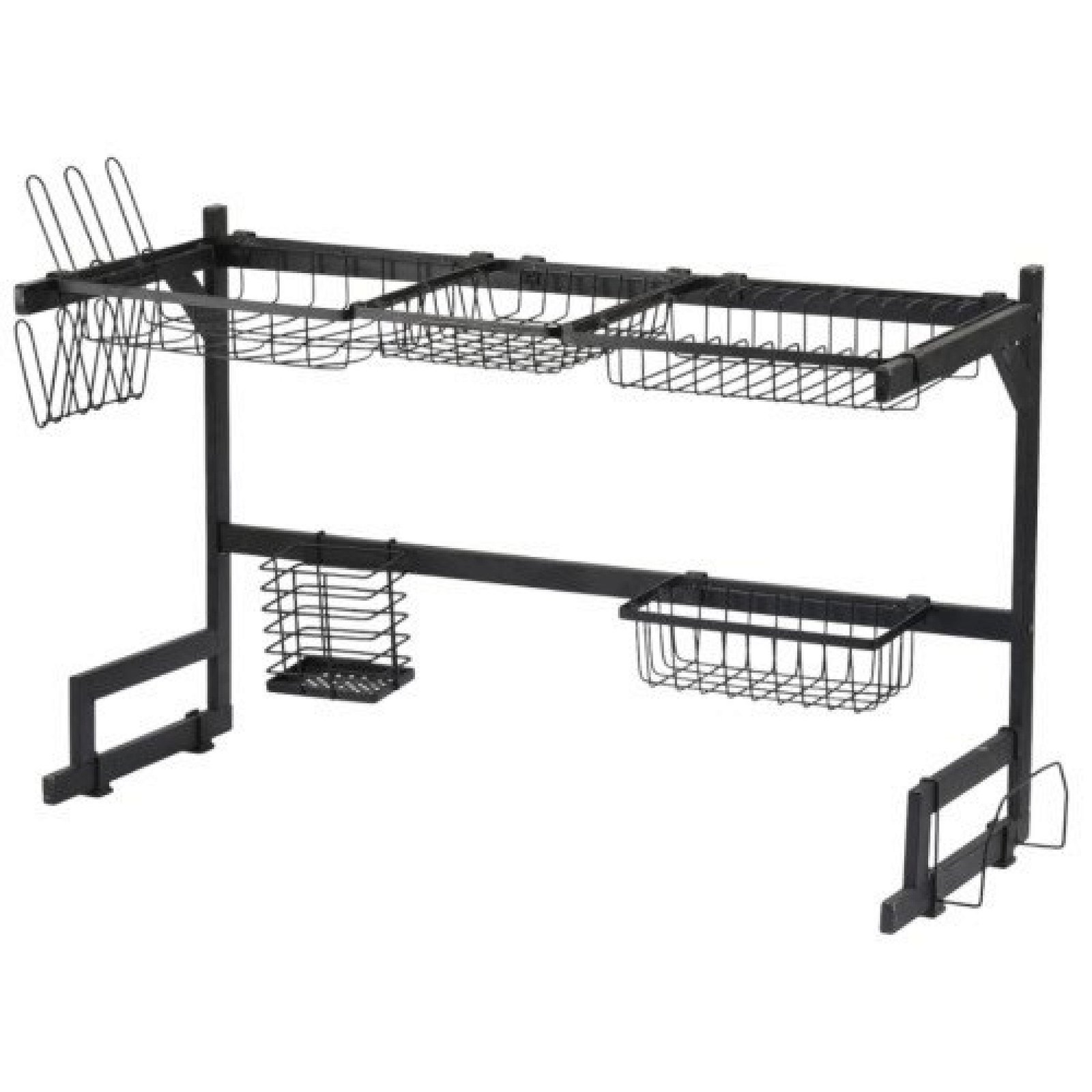 Premium Over The Sink Dish Drying Rack - Space Saving Kitchen Organizer With Cutlery Holder, Fruit Basket & Glass Stand Matte Black
