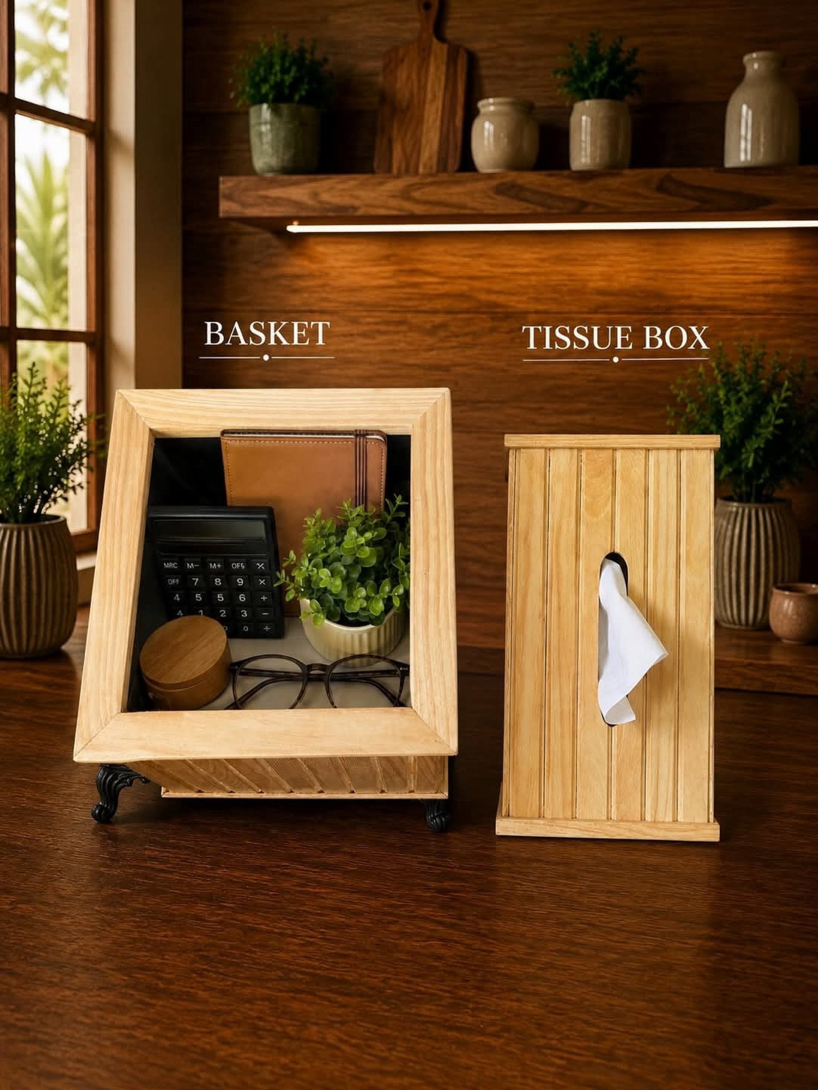 WoodWave Gift Packs Tissue Box + Basket