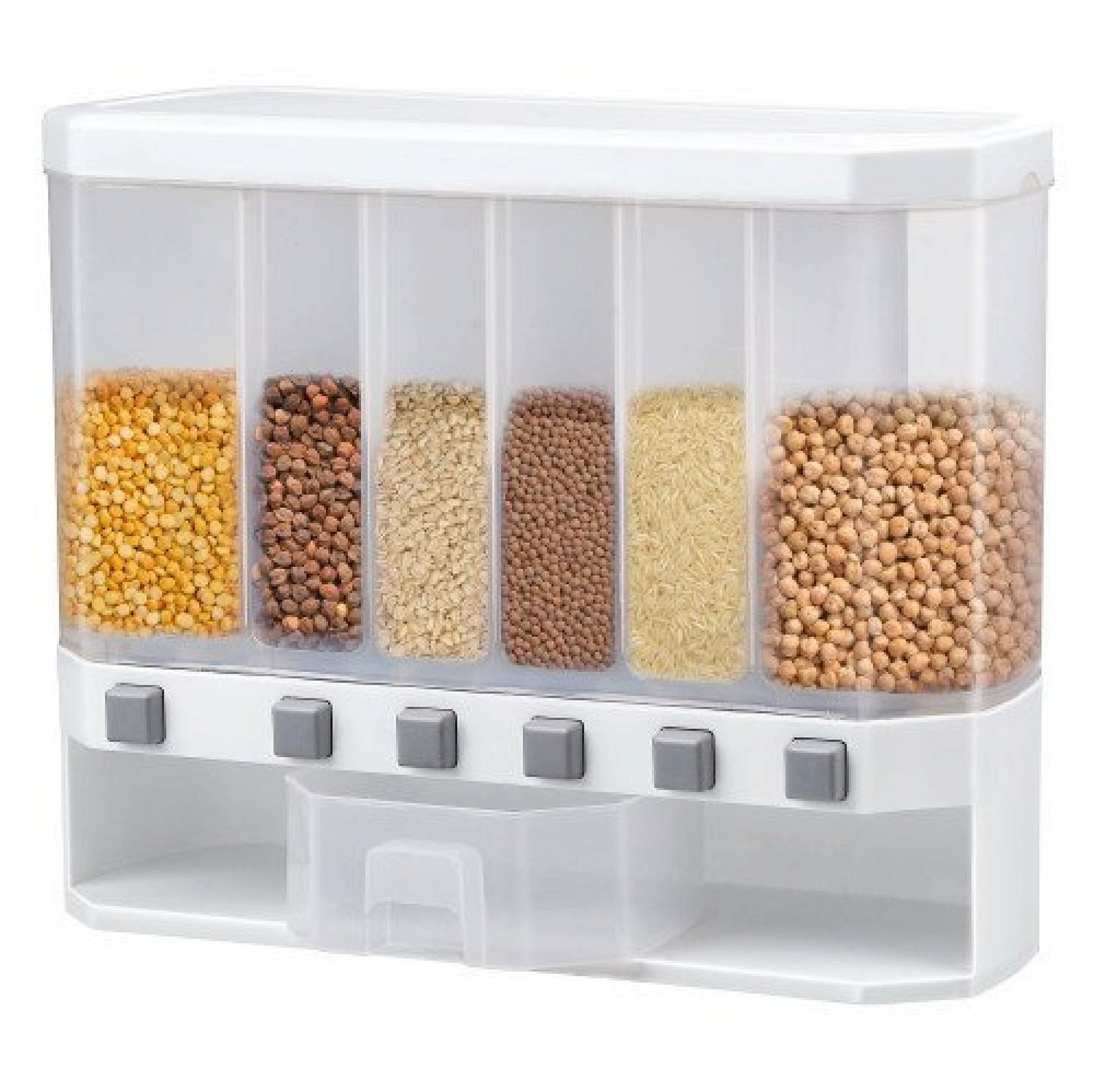Wall-mounted Food Storage | Cereals Dispenser Press Grain Storage Tank Multi Color Push Buttons