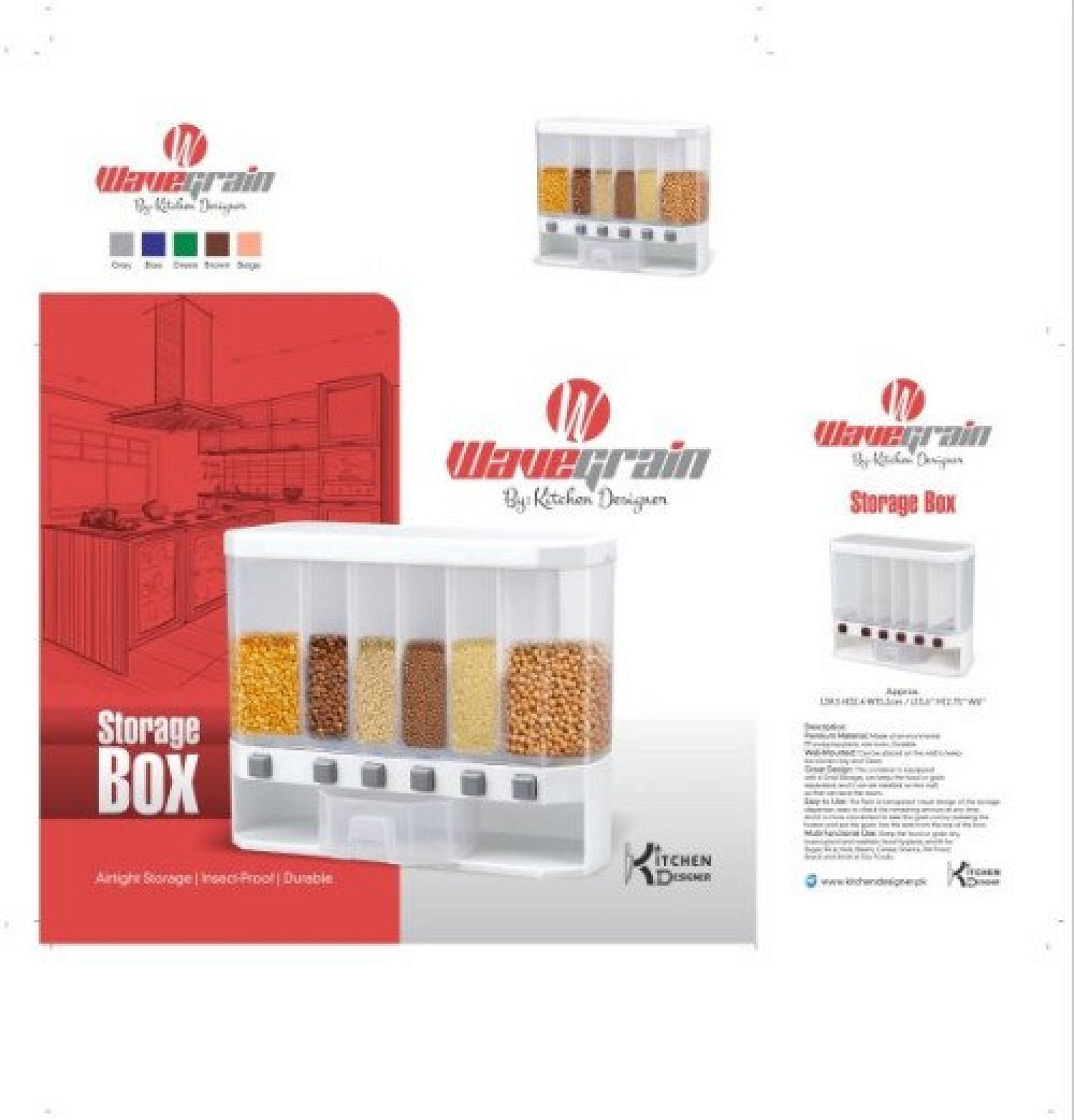 Wall-mounted Food Storage | Cereals Dispenser Press Grain Storage Tank Multi Color Push Buttons