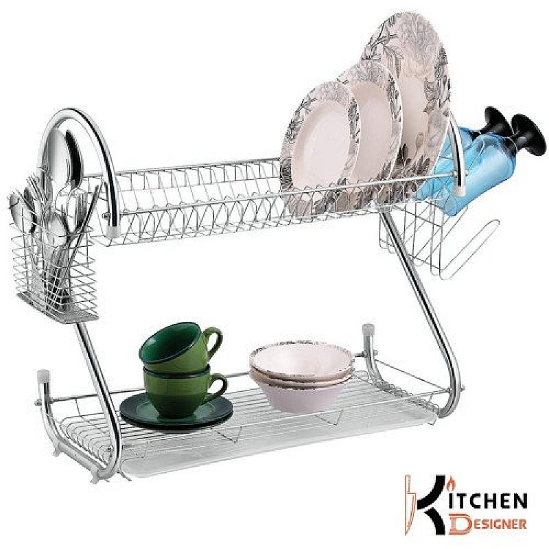 S Shape Double Decker Dish Rack Plate Dish Spoon Fork Bowl Cup Drain Rack Kitchen Organizer