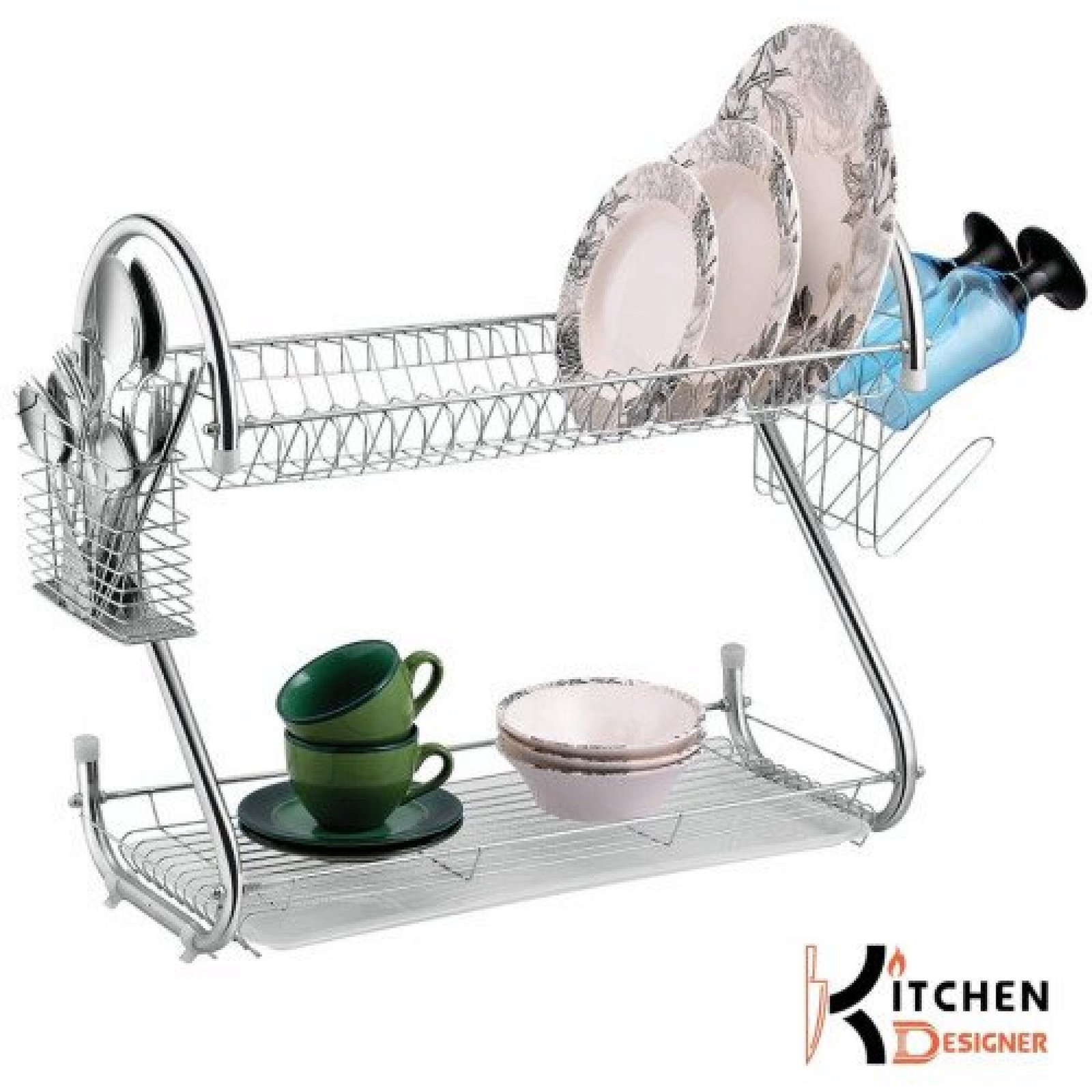 S Shape Double Decker Dish Rack Plate Dish Spoon Fork Bowl Cup Drain Rack Kitchen Organizer