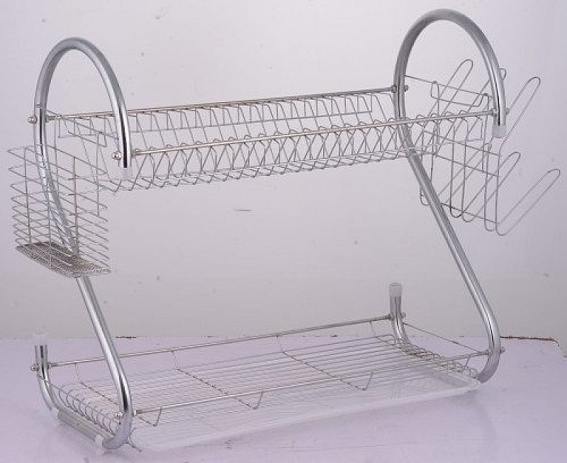S Shape Double Decker Dish Rack Plate Dish Spoon Fork Bowl Cup Drain Rack Kitchen Organizer
