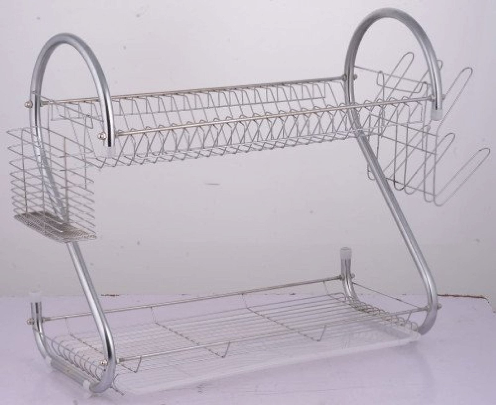 S Shape Double Decker Dish Rack Plate Dish Spoon Fork Bowl Cup Drain Rack Kitchen Organizer