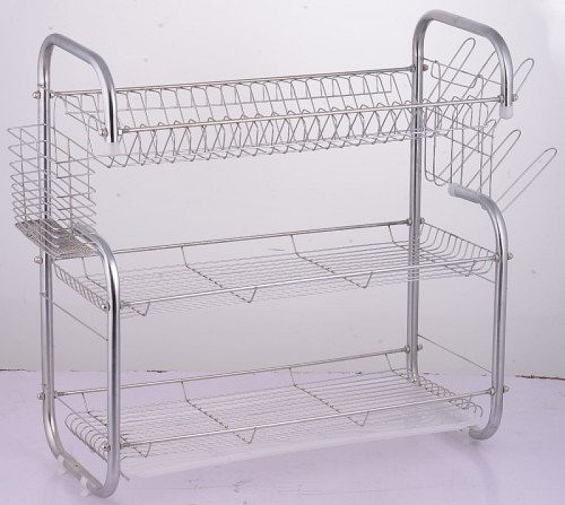 G Shape 3 Tire Dishracks Plate Dish Spoon Fork Bowl Cup Drain Rack Kitchen Organizer