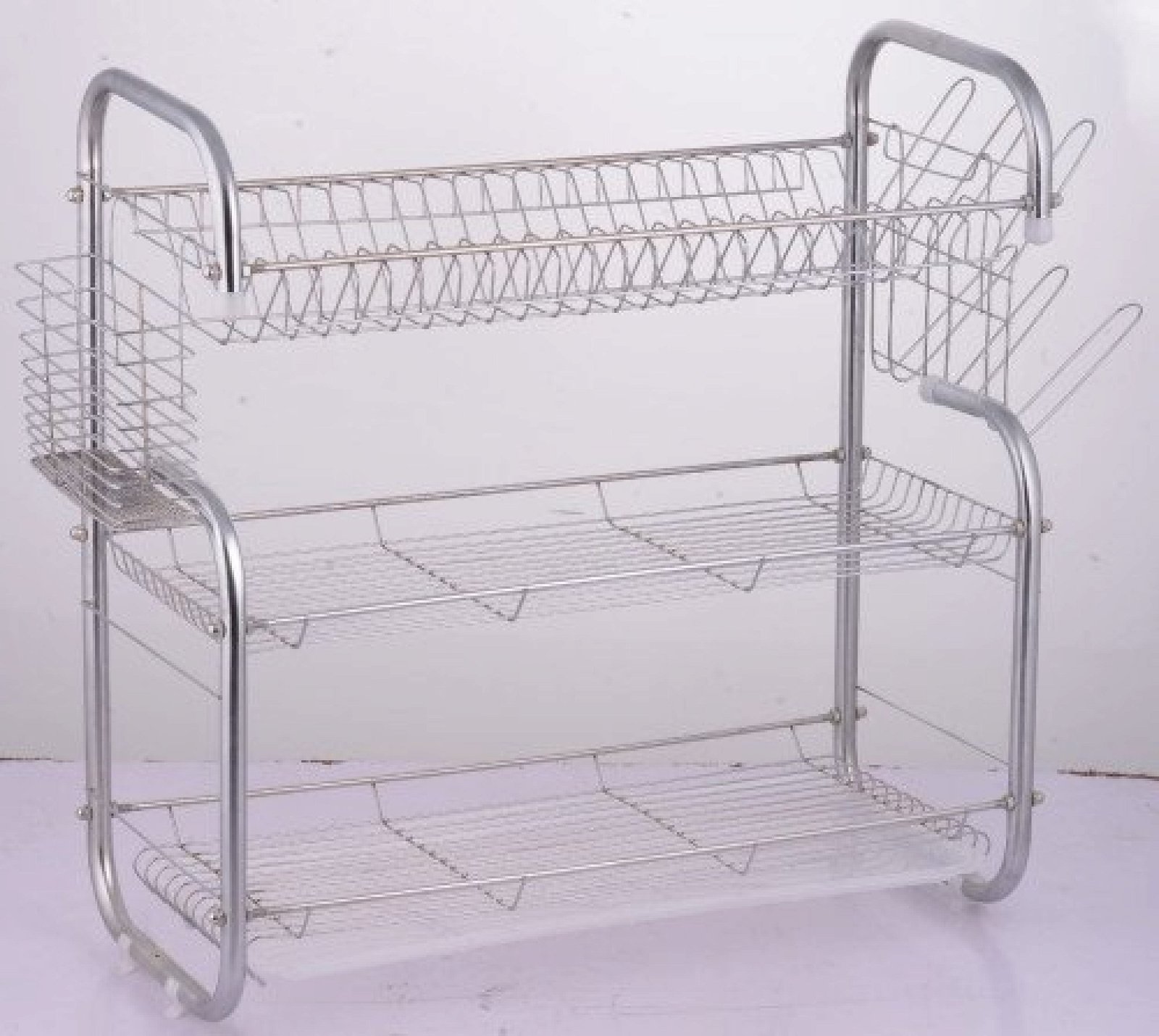 G Shape 3 Tire Dishracks Plate Dish Spoon Fork Bowl Cup Drain Rack Kitchen Organizer