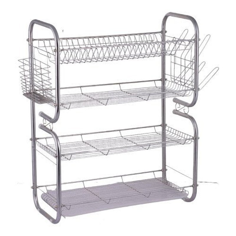 B Shape 4 Tiers Chrome Dish Rack Dish Drain Rack With Plastic Drip Tray