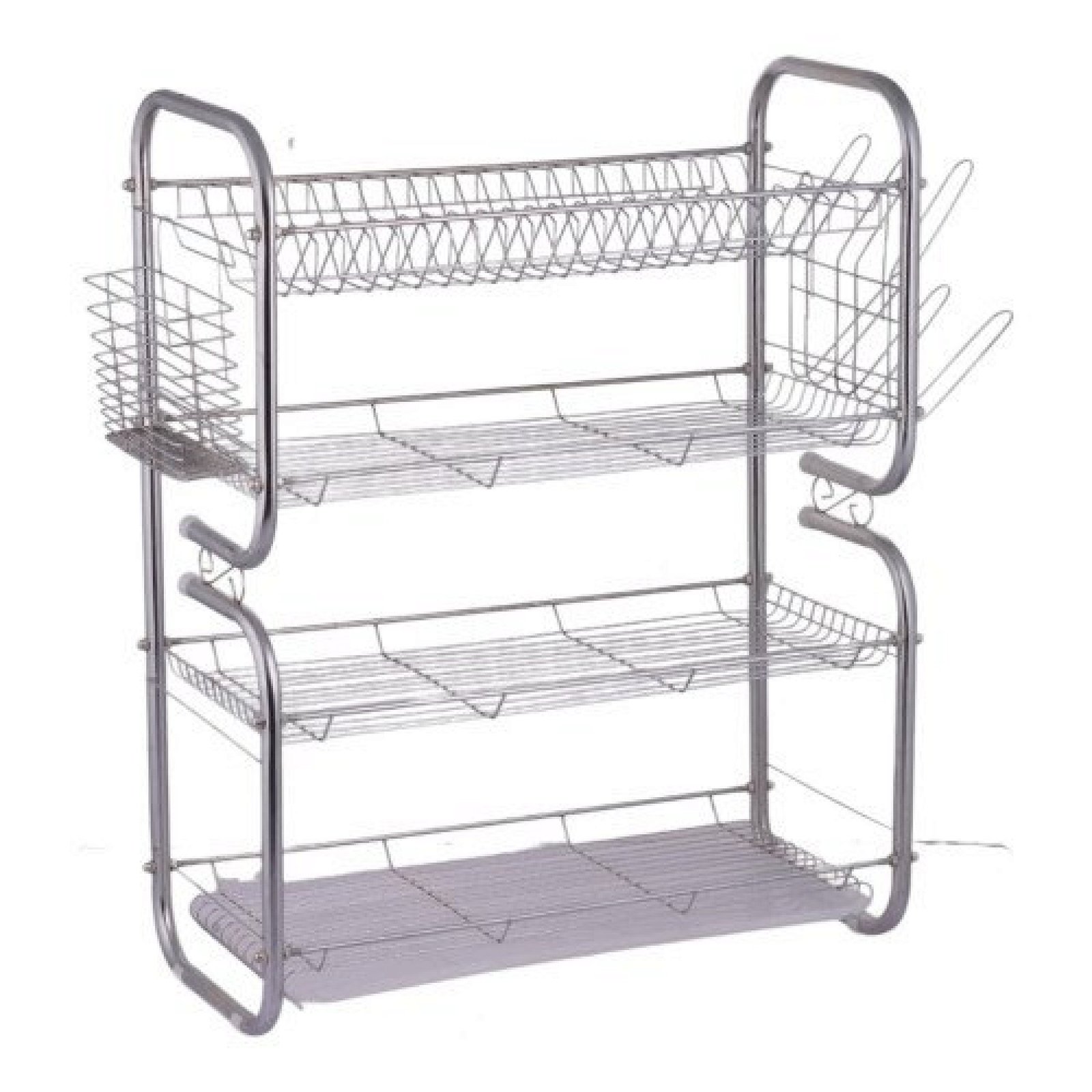 B Shape 4 Tiers Chrome Dish Rack Dish Drain Rack With Plastic Drip Tray