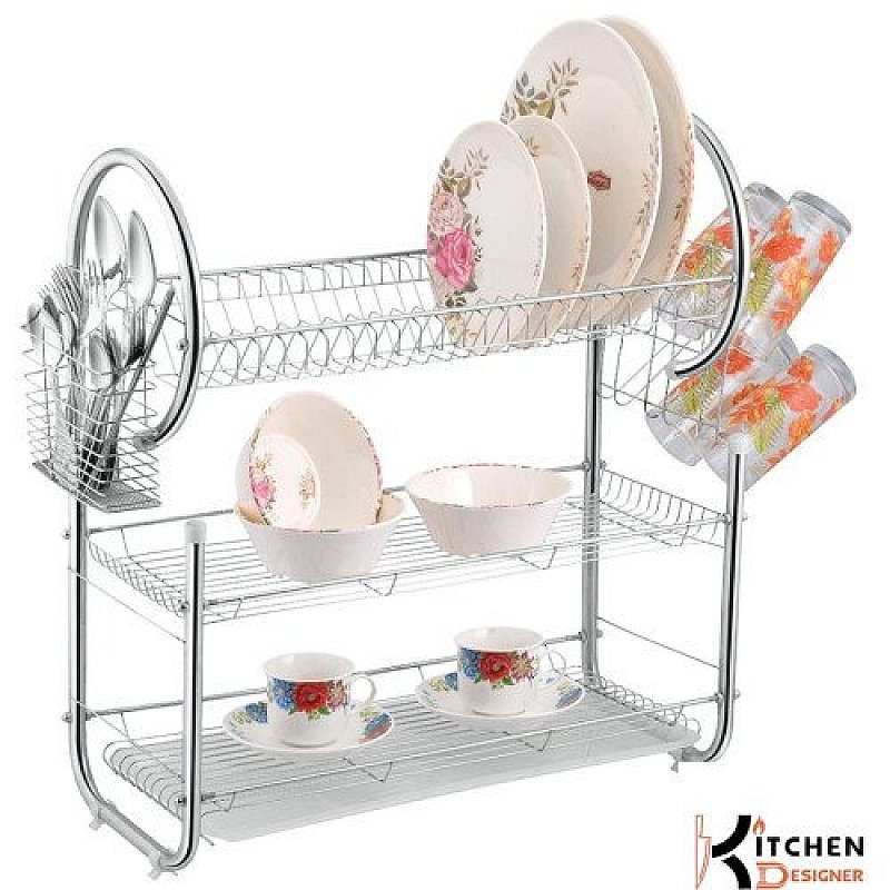 Pro G Shape 3 Tier Dishracks With Draining Tray Cup Holder Spoon Fork Basket Spacious