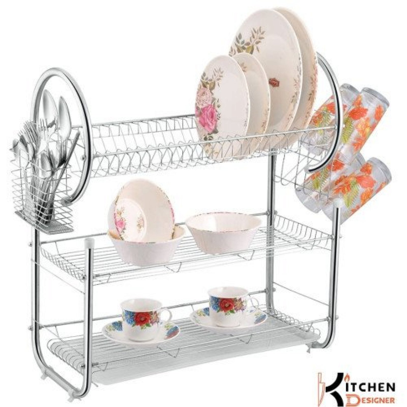 Pro G Shape 3 Tier Dishracks With Draining Tray Cup Holder Spoon Fork Basket Spacious