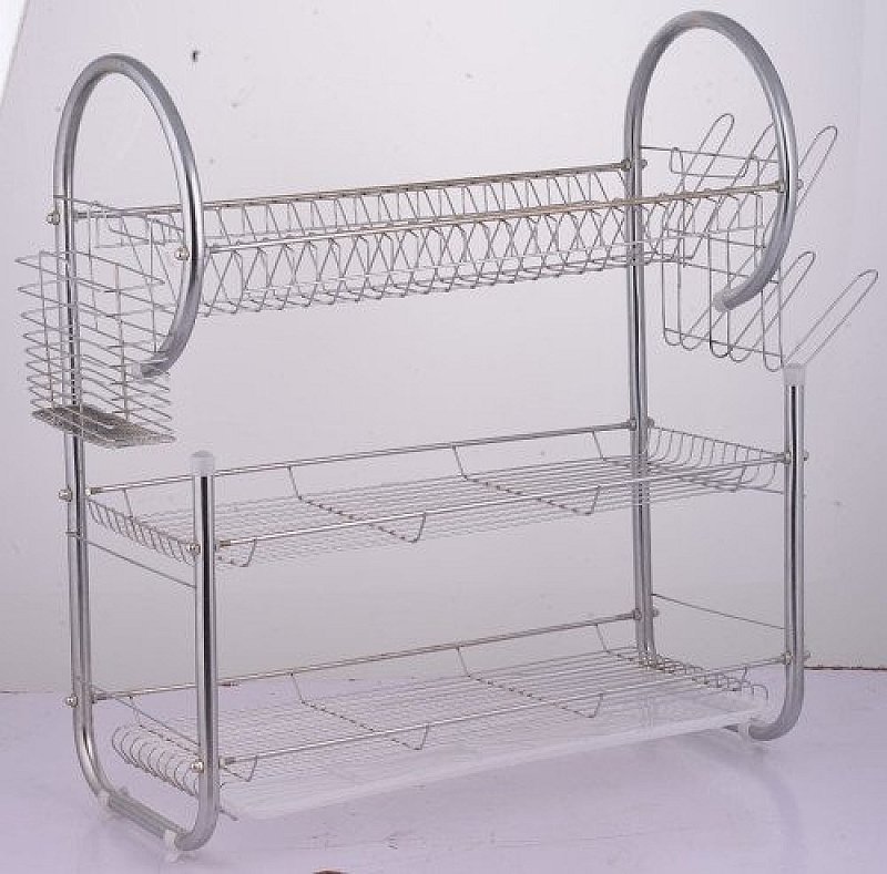 Pro G Shape 3 Tier Dishracks With Draining Tray Cup Holder Spoon Fork Basket Spacious