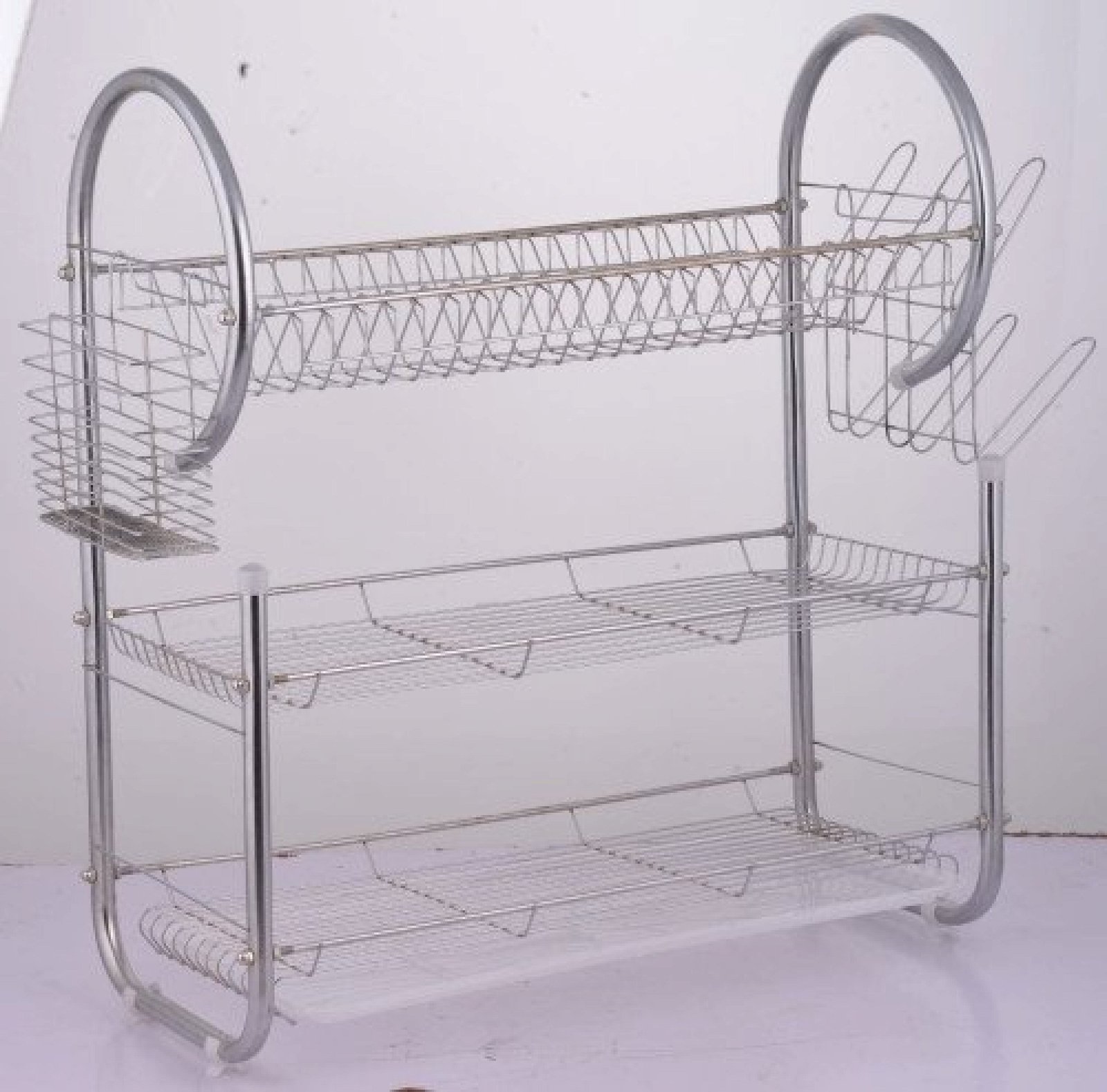 Pro G Shape 3 Tier Dishracks With Draining Tray Cup Holder Spoon Fork Basket Spacious