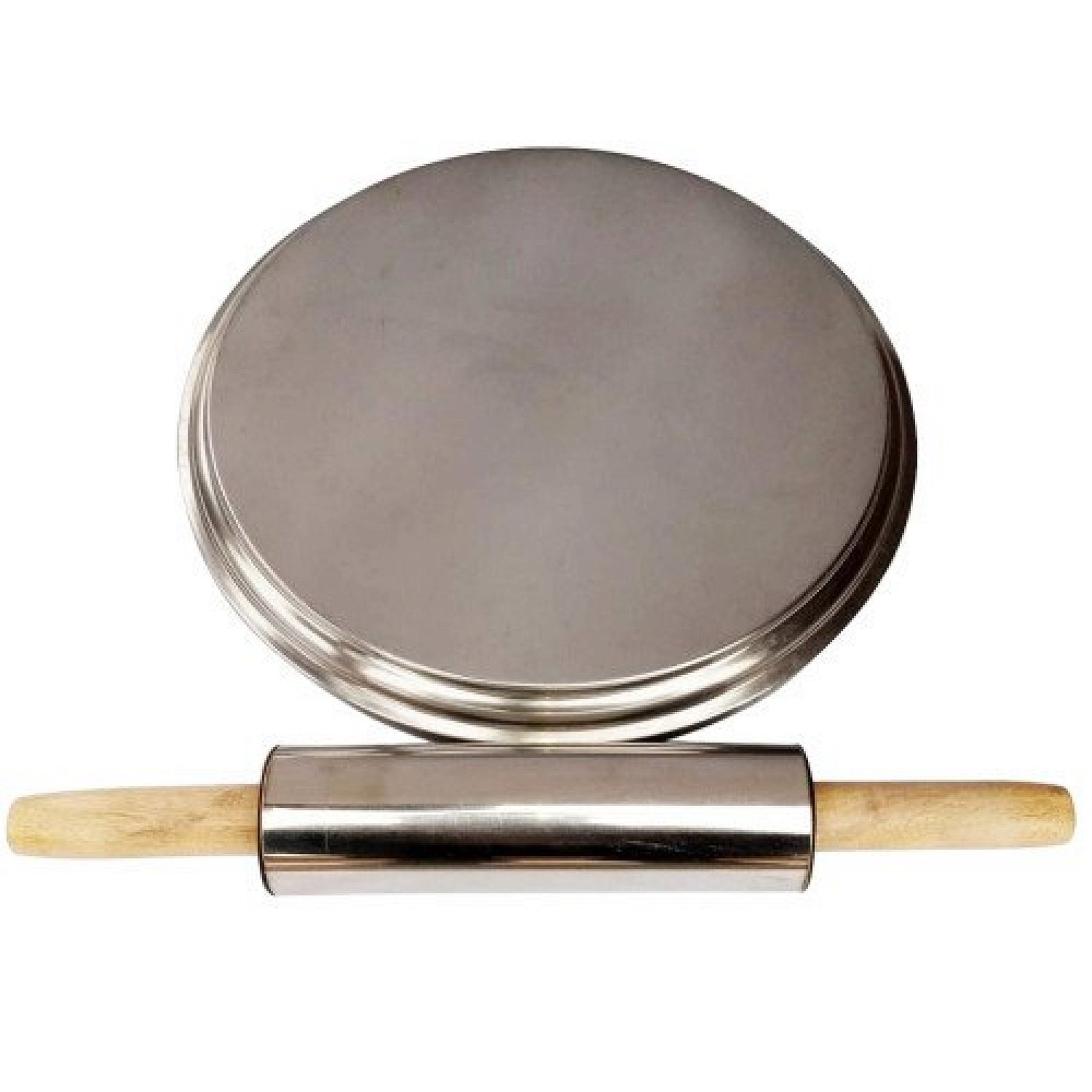 Stainless Steel Rolling Pin + Chakla + Steel Stand