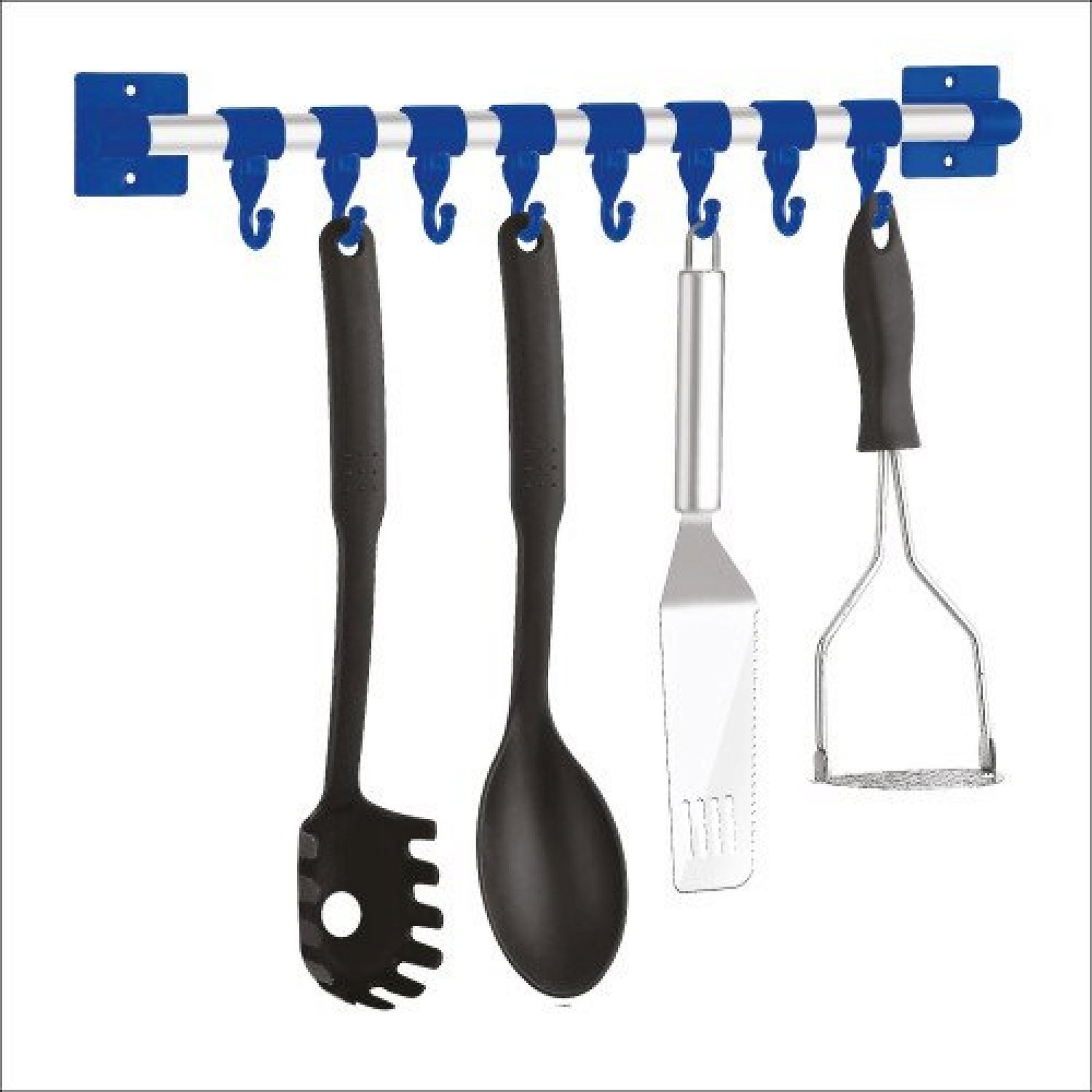 8 HangEase Hooks Kitchen Accessories Organizer Rack | Cloth Hanging Stand Wall Mounted Blue