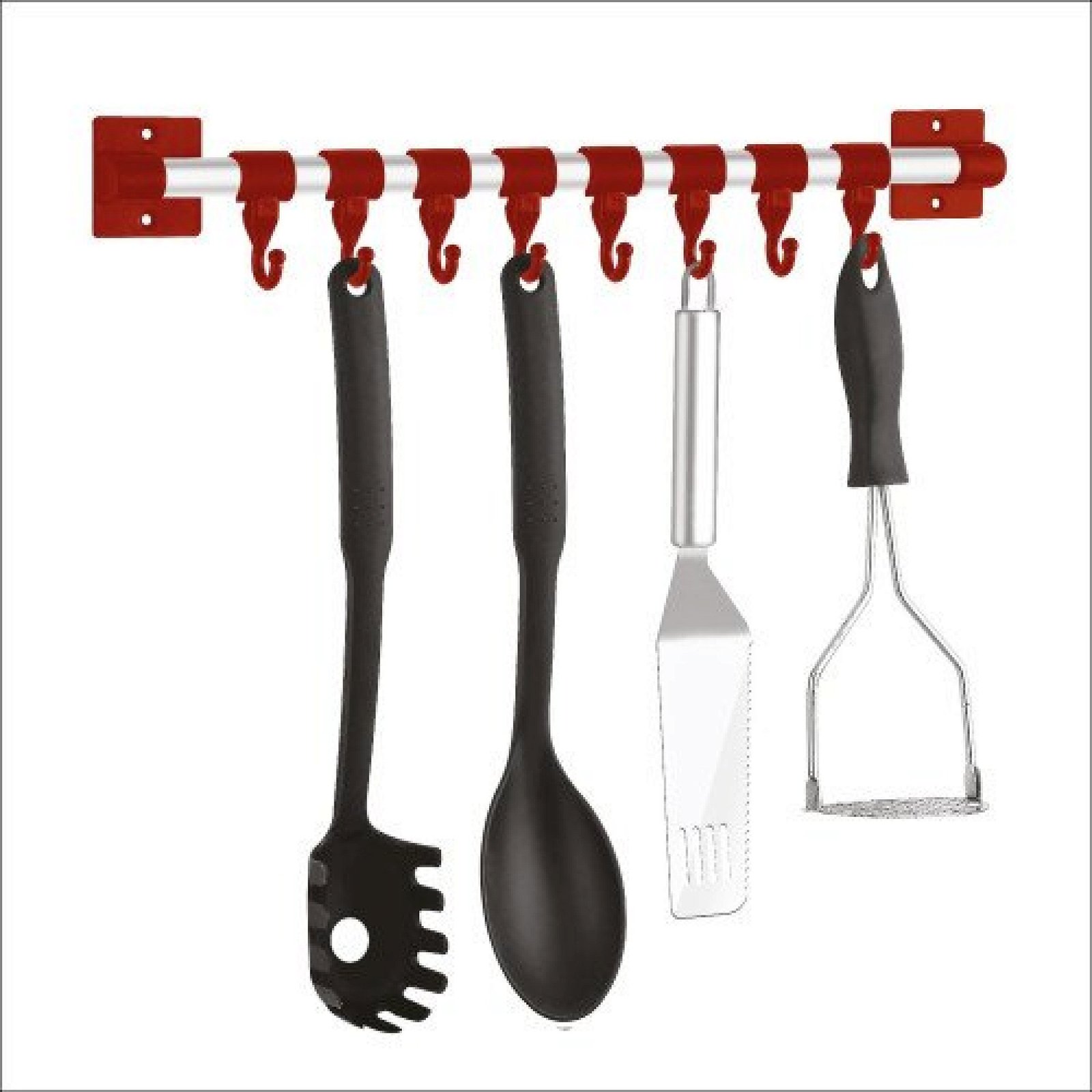 8 HangEase Hooks Kitchen Accessories Organizer Rack | Cloth Hanging Stand Wall Mounted Maroon