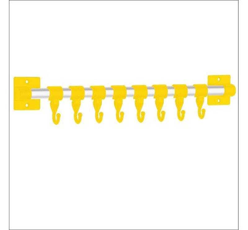 8 HangEase Hooks Kitchen Accessories Organizer Rack | Cloth Hanging Stand Wall Mounted | Yellow