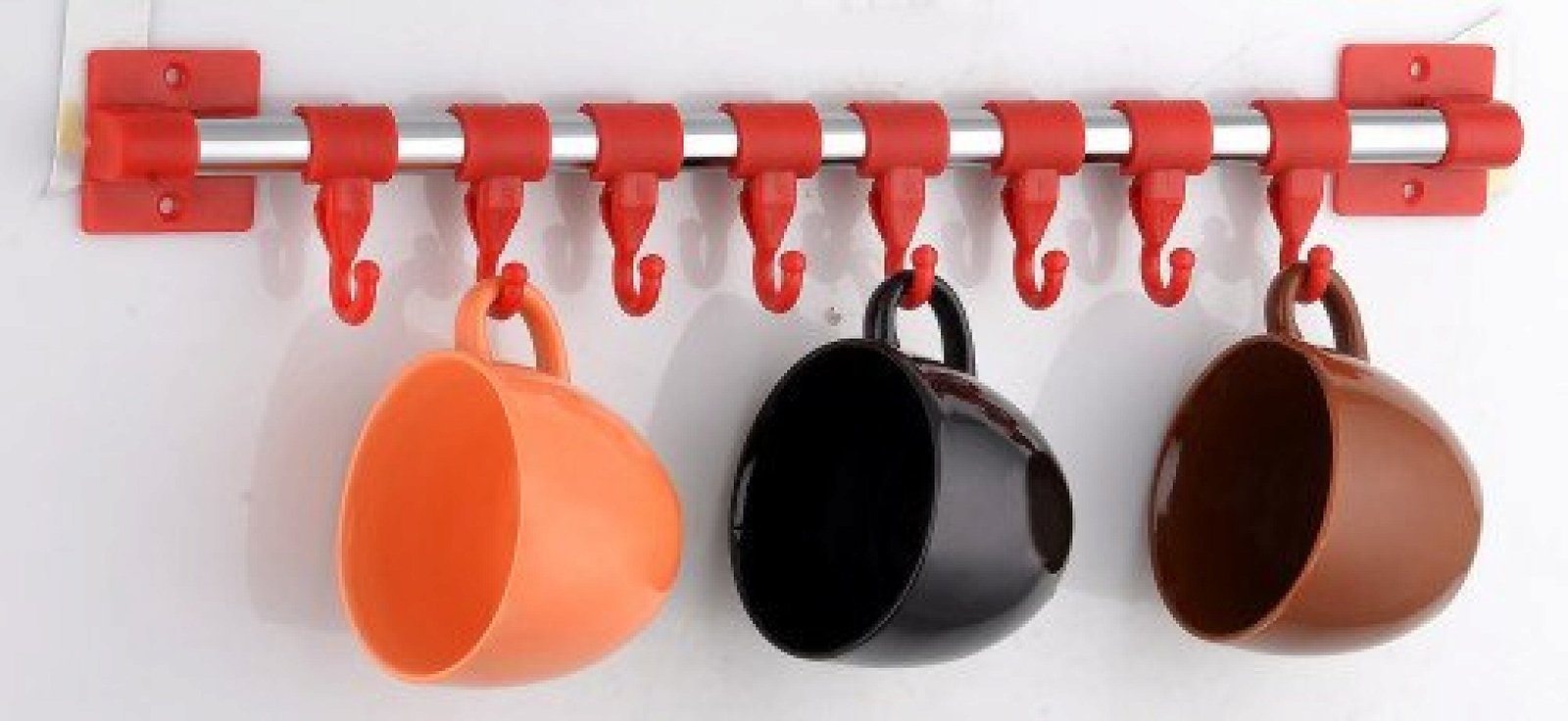 8 HangEase Hooks Kitchen Accessories Organizer Rack | Cloth Hanging Stand Wall Mounted | Red