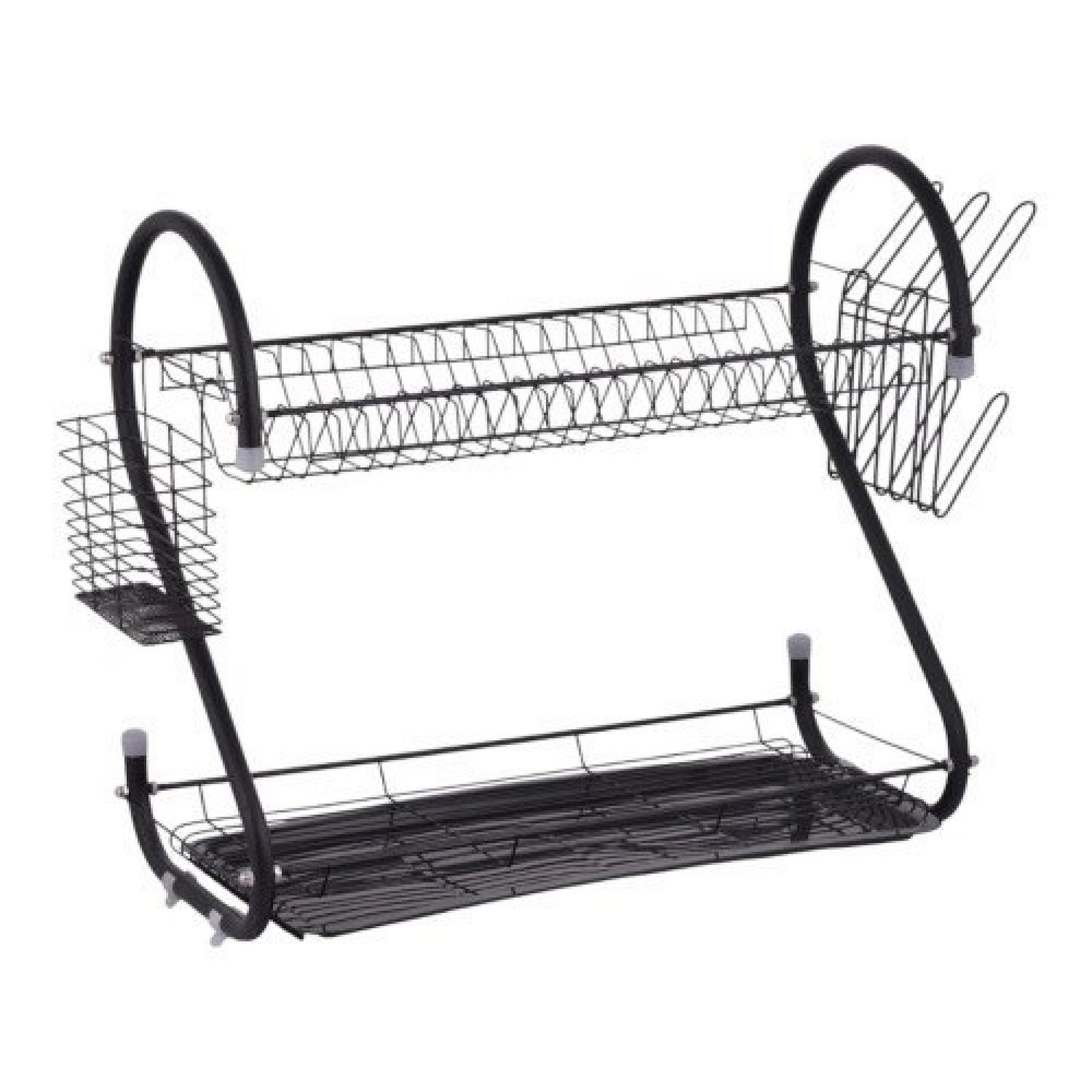 Matte Black S Shape Double Decker Dishrack Plate Dish Spoon Fork Bowl Cup Drainer Rack Kitchen Organizer With Glass & Cutlery Holder